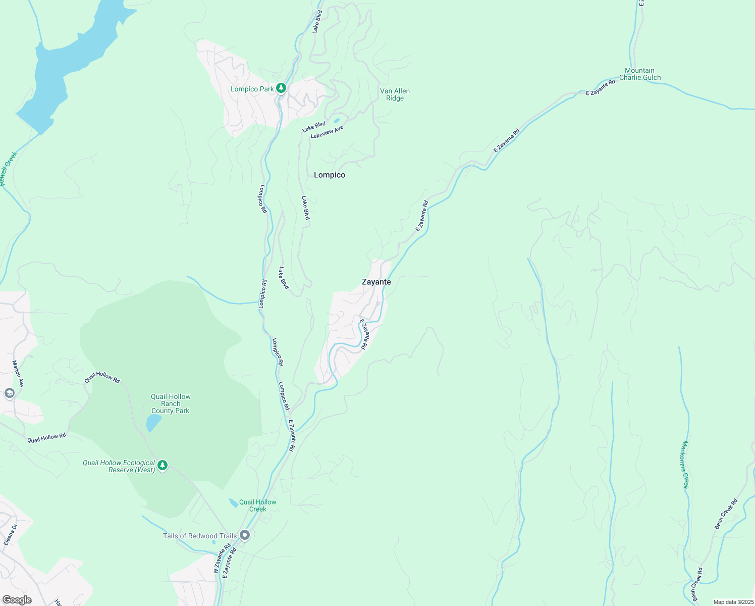 map of restaurants, bars, coffee shops, grocery stores, and more near 55 Western States Road in Felton