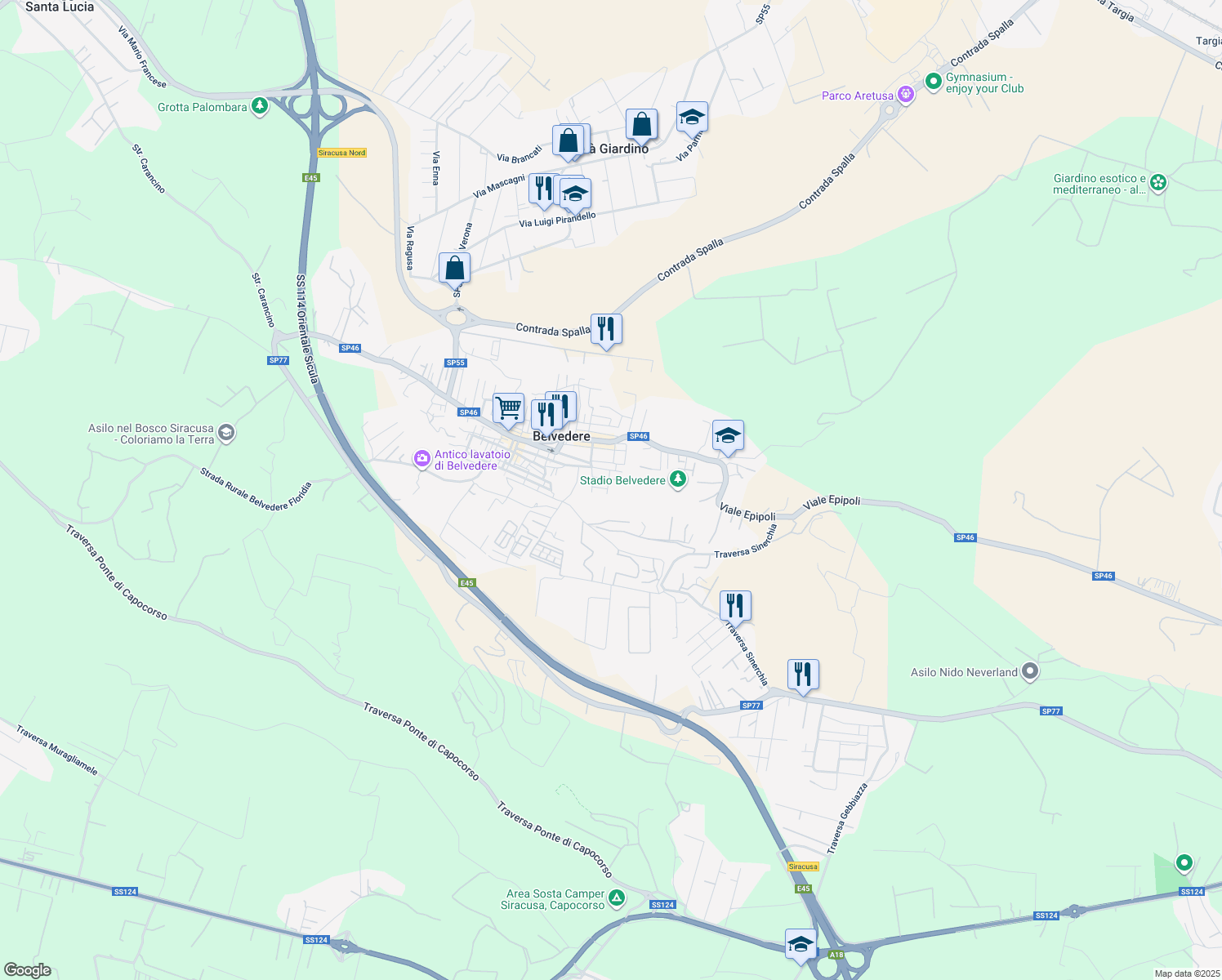 map of restaurants, bars, coffee shops, grocery stores, and more near 9 Via Tacito in Belvedere