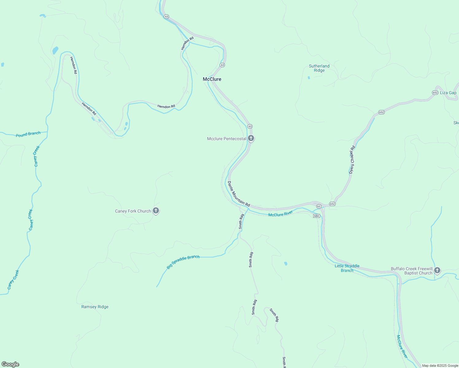 map of restaurants, bars, coffee shops, grocery stores, and more near Virginia 63 in Clinchco