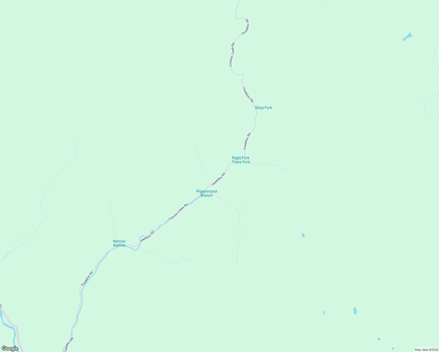 map of restaurants, bars, coffee shops, grocery stores, and more near Cutshin Creek Road in Yeaddiss