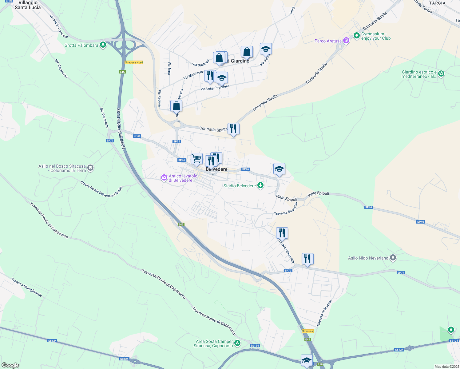 map of restaurants, bars, coffee shops, grocery stores, and more near 9 Via Tacito in Belvedere