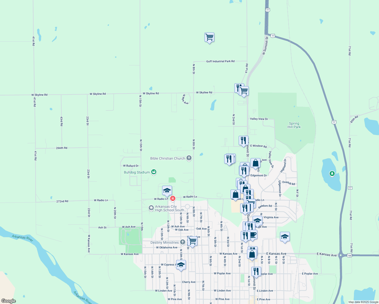 map of restaurants, bars, coffee shops, grocery stores, and more near 915 Forrest Glenn Dr in Arkansas City