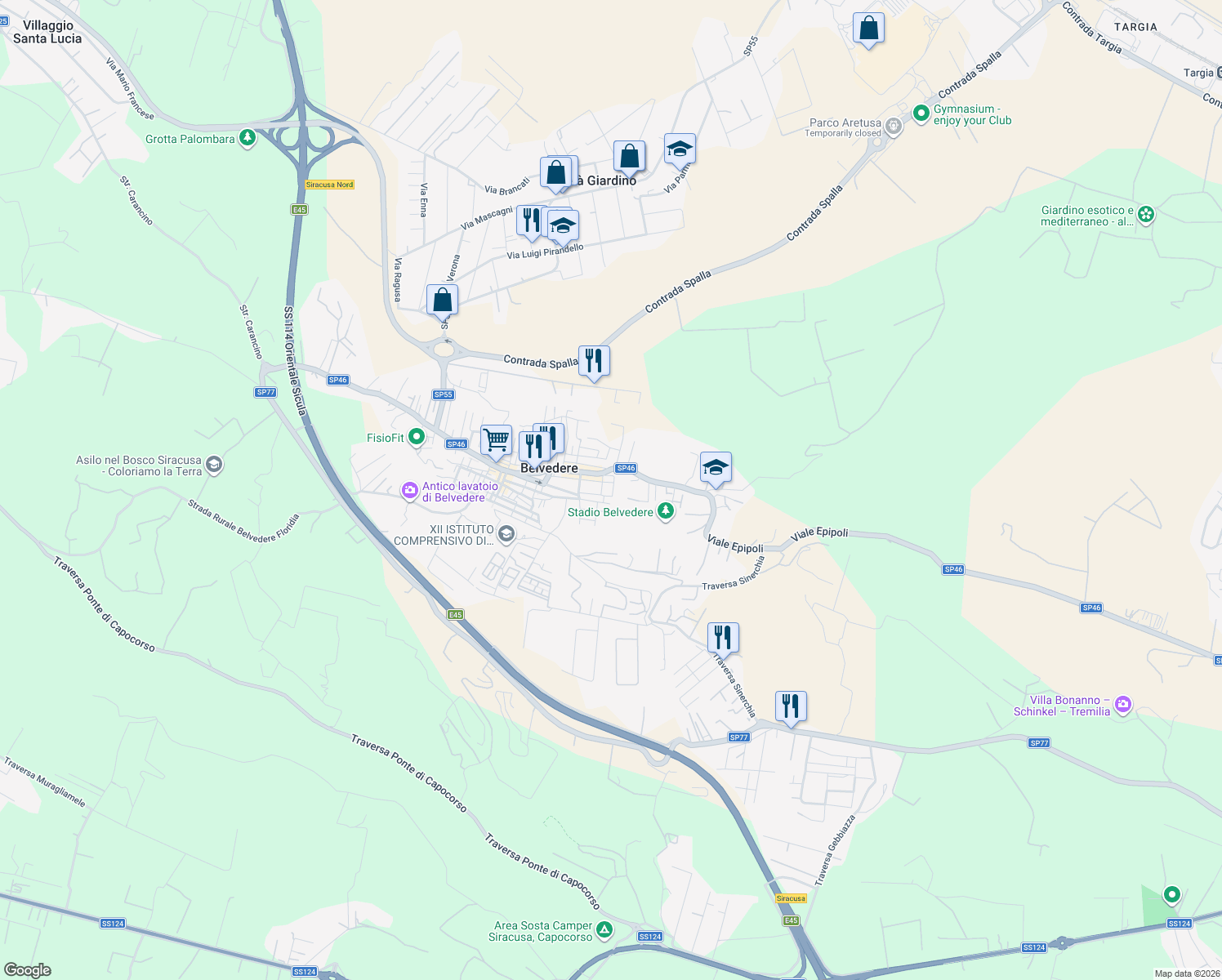 map of restaurants, bars, coffee shops, grocery stores, and more near 10 Via Muzio Scevola in Belvedere