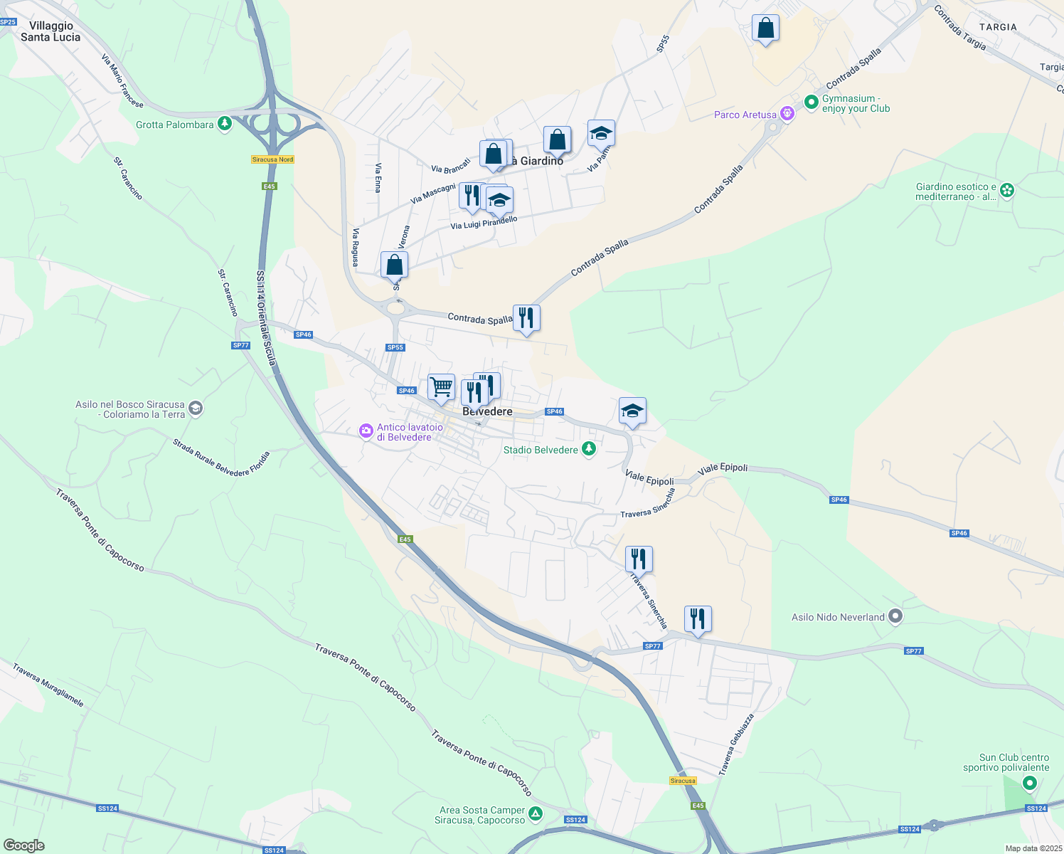 map of restaurants, bars, coffee shops, grocery stores, and more near 10 Via Muzio Scevola in Belvedere