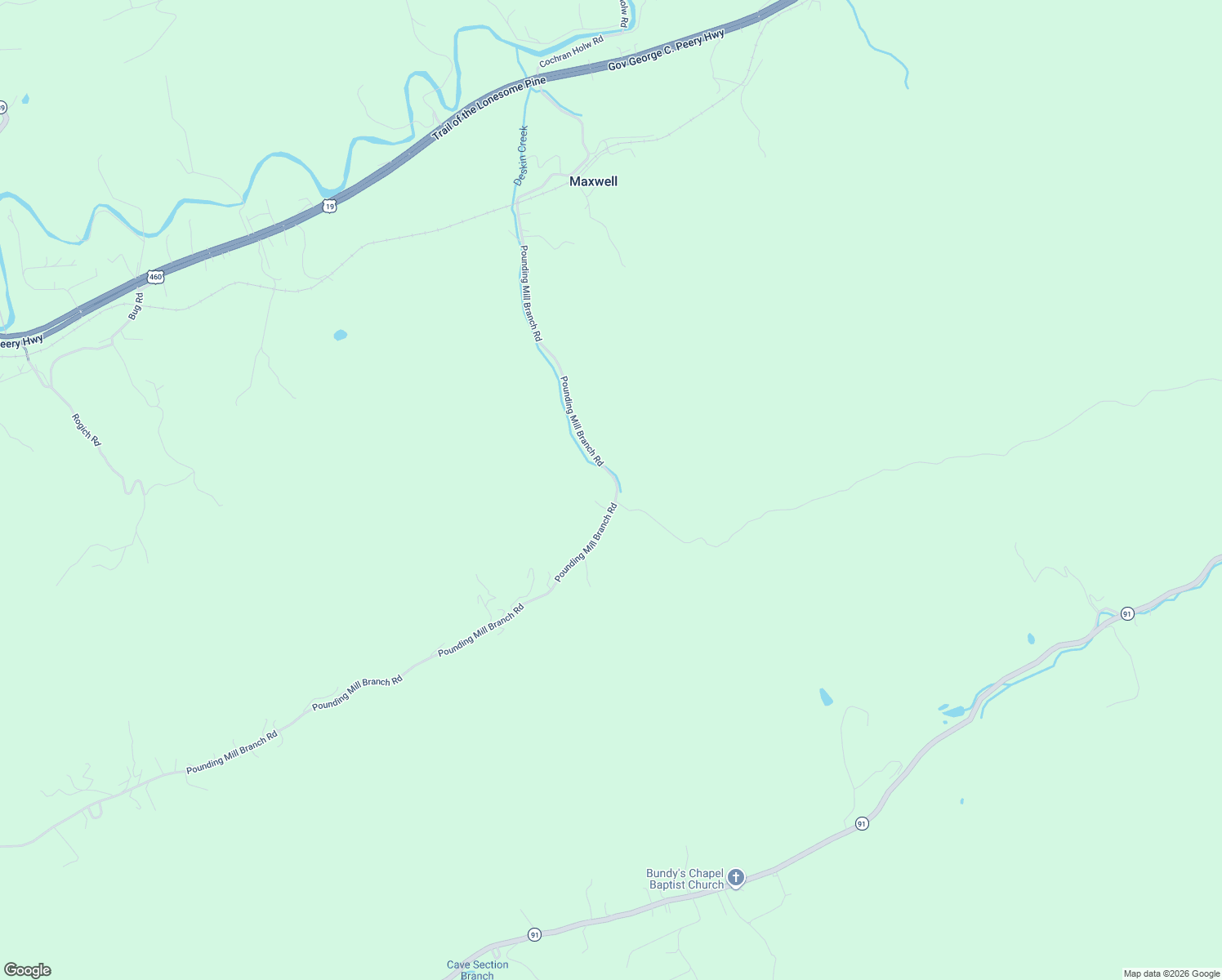 map of restaurants, bars, coffee shops, grocery stores, and more near 6155 Pounding Mill Branch Road in Pounding Mill