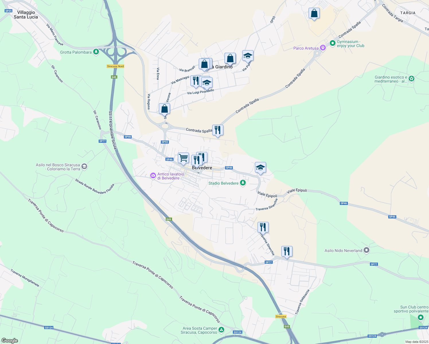 map of restaurants, bars, coffee shops, grocery stores, and more near 10 Via Muzio Scevola in Belvedere
