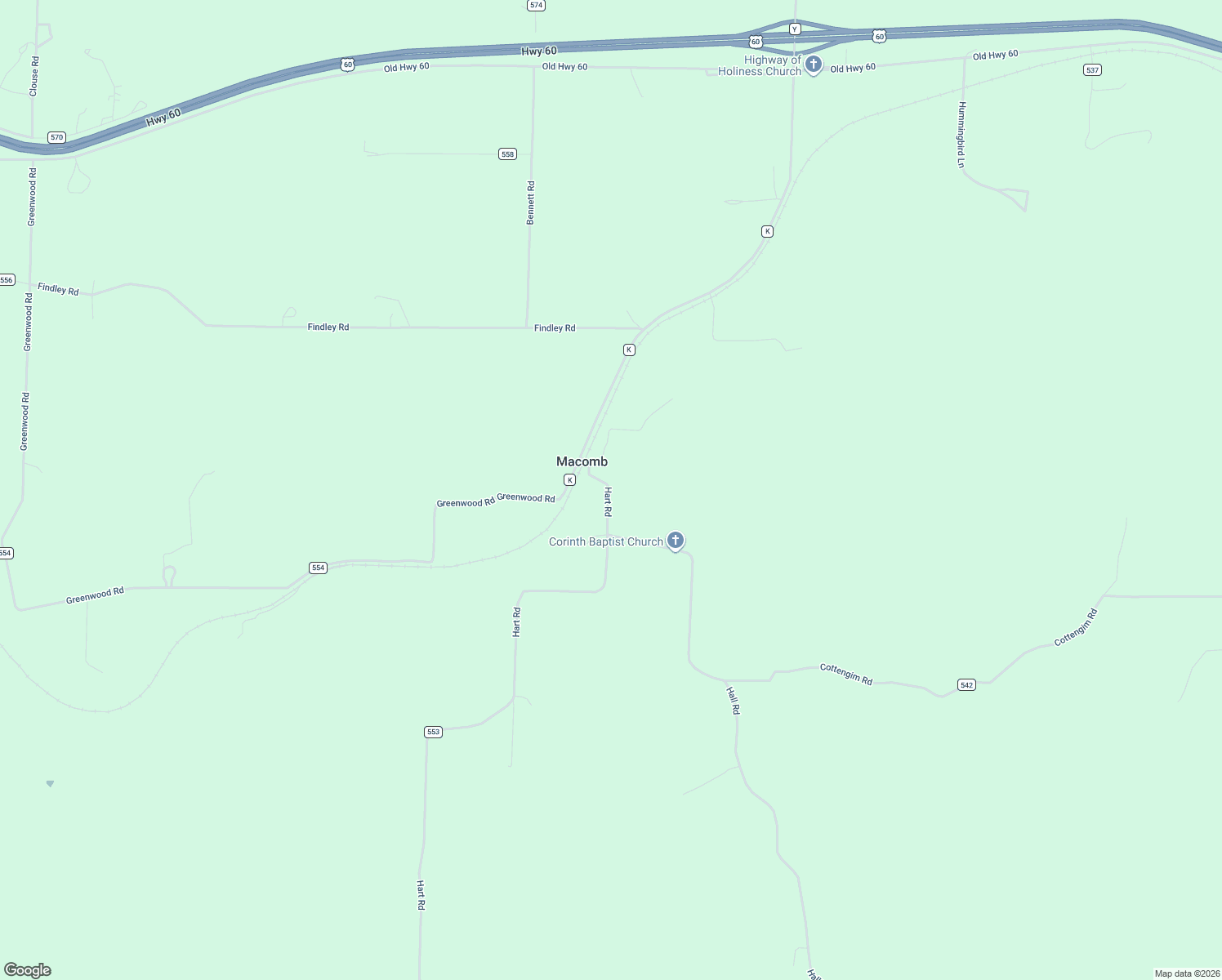 map of restaurants, bars, coffee shops, grocery stores, and more near 1270 Hart Road in Macomb