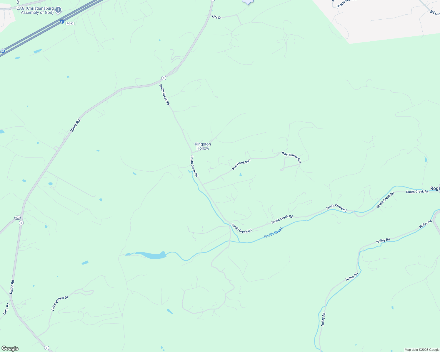 map of restaurants, bars, coffee shops, grocery stores, and more near 1333 Red Hawk Run in Christiansburg