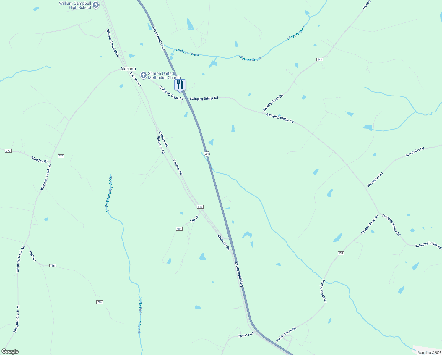 map of restaurants, bars, coffee shops, grocery stores, and more near 15216 Brookneal Highway in Gladys