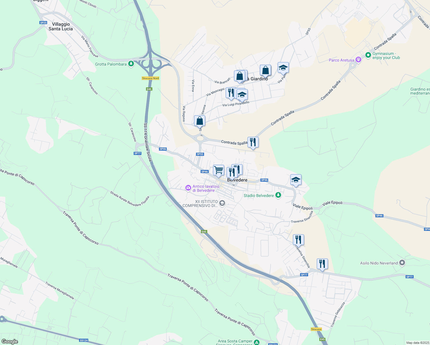 map of restaurants, bars, coffee shops, grocery stores, and more near 39 Via Volturno in Belvedere