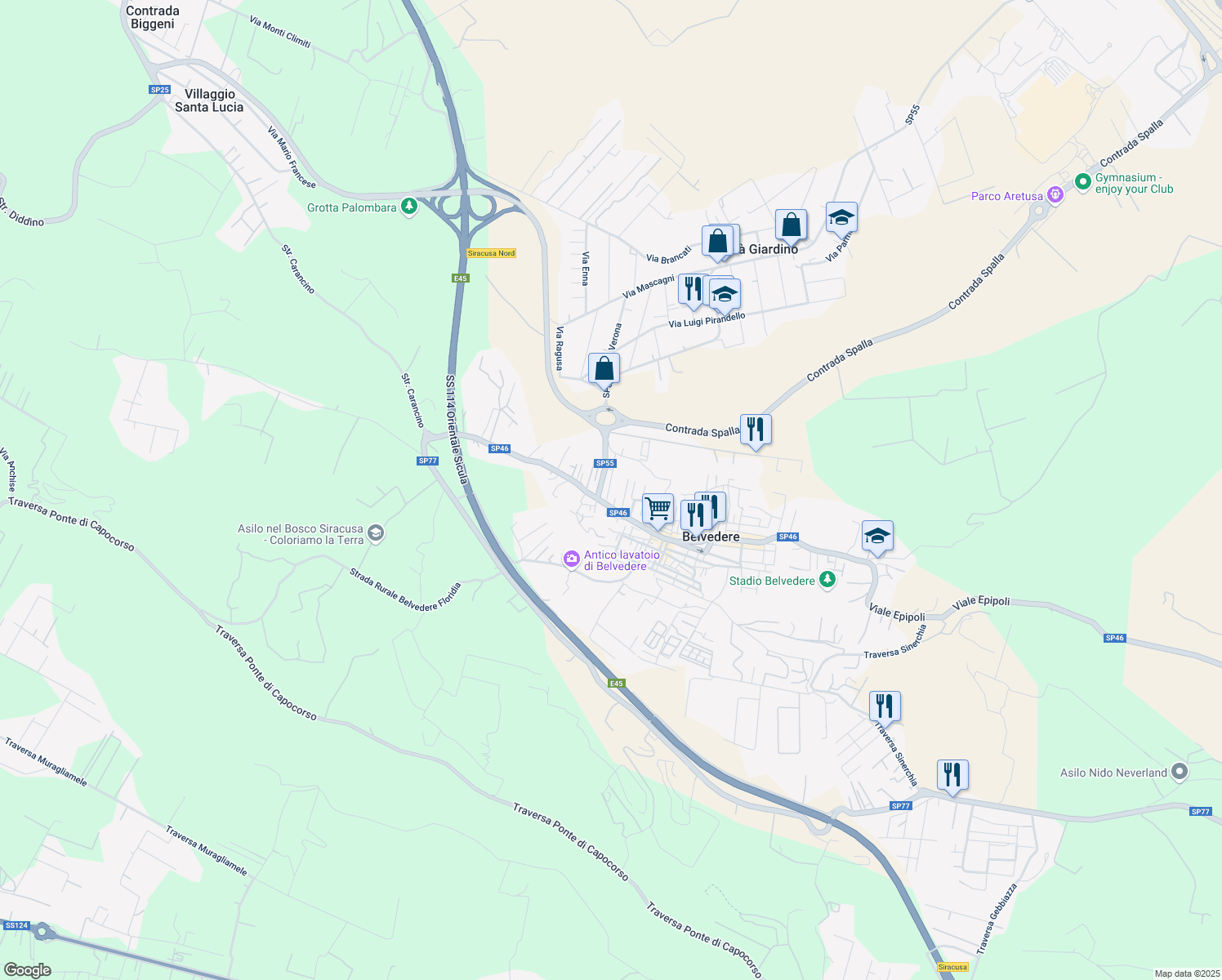 map of restaurants, bars, coffee shops, grocery stores, and more near 16 Via Lombardo Radice in Belvedere