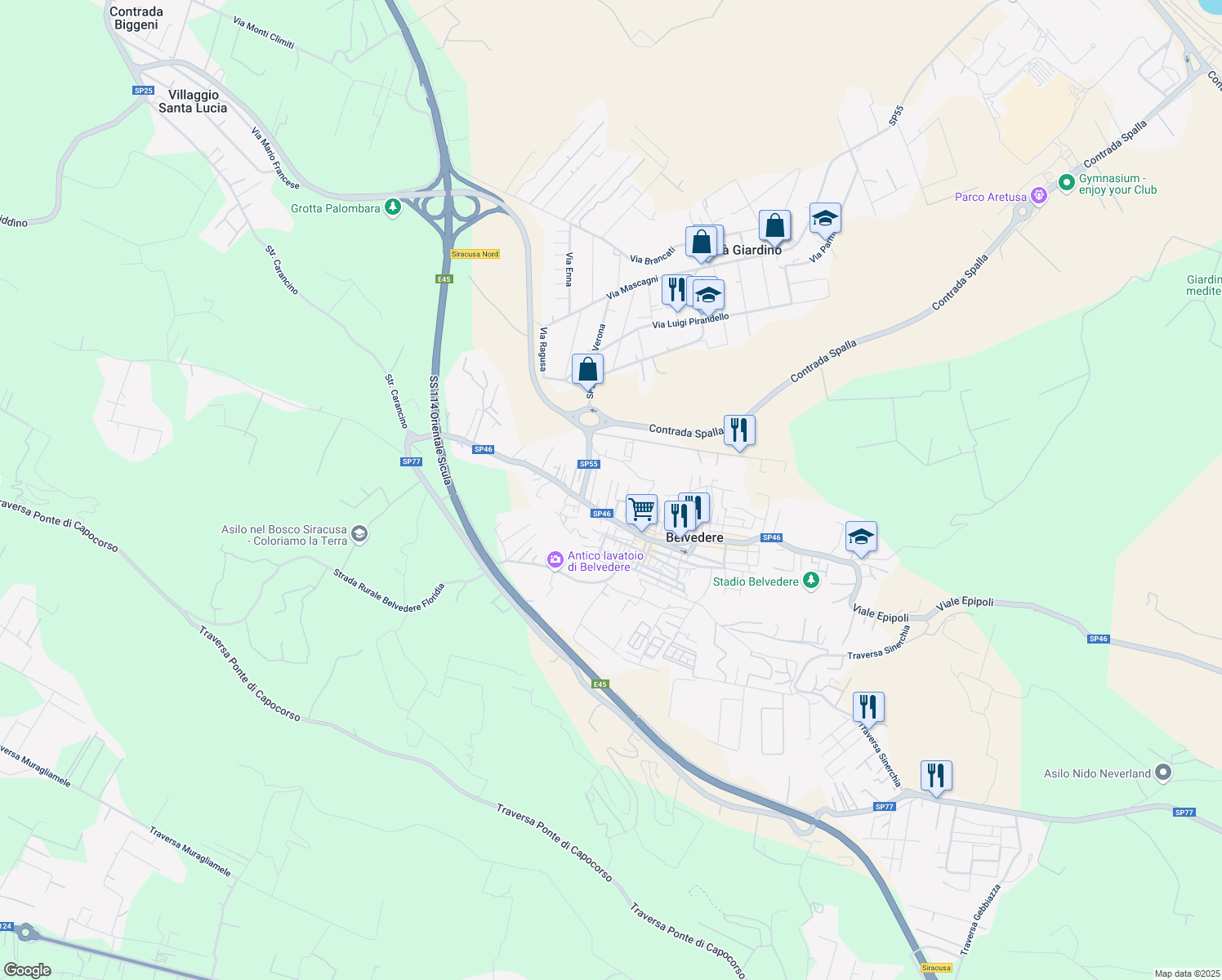 map of restaurants, bars, coffee shops, grocery stores, and more near 16 Via Lombardo Radice in Belvedere