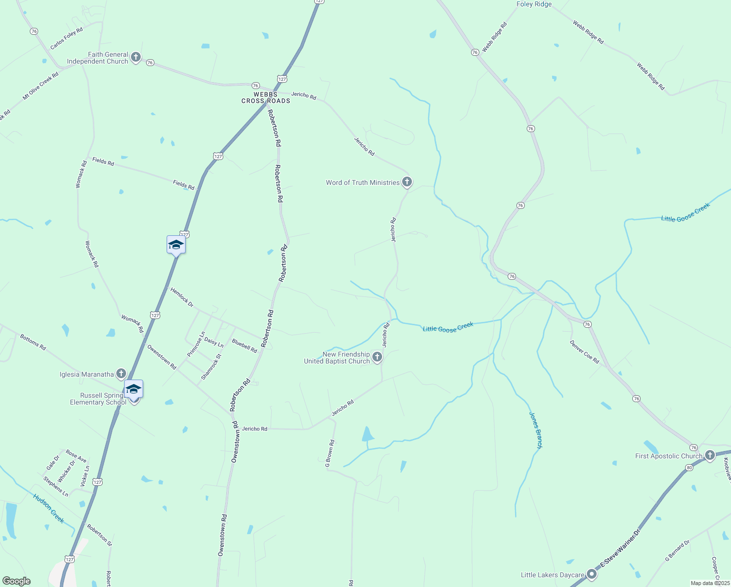 map of restaurants, bars, coffee shops, grocery stores, and more near East Foster Road in Russell Springs