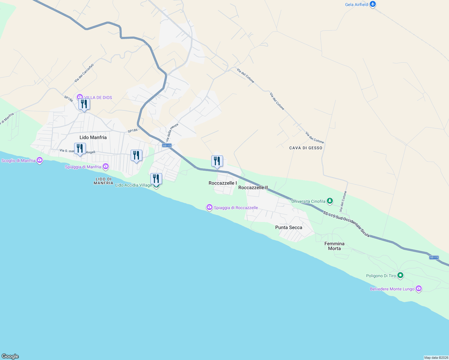 map of restaurants, bars, coffee shops, grocery stores, and more near 7 via delle Mele in Roccazzelle I