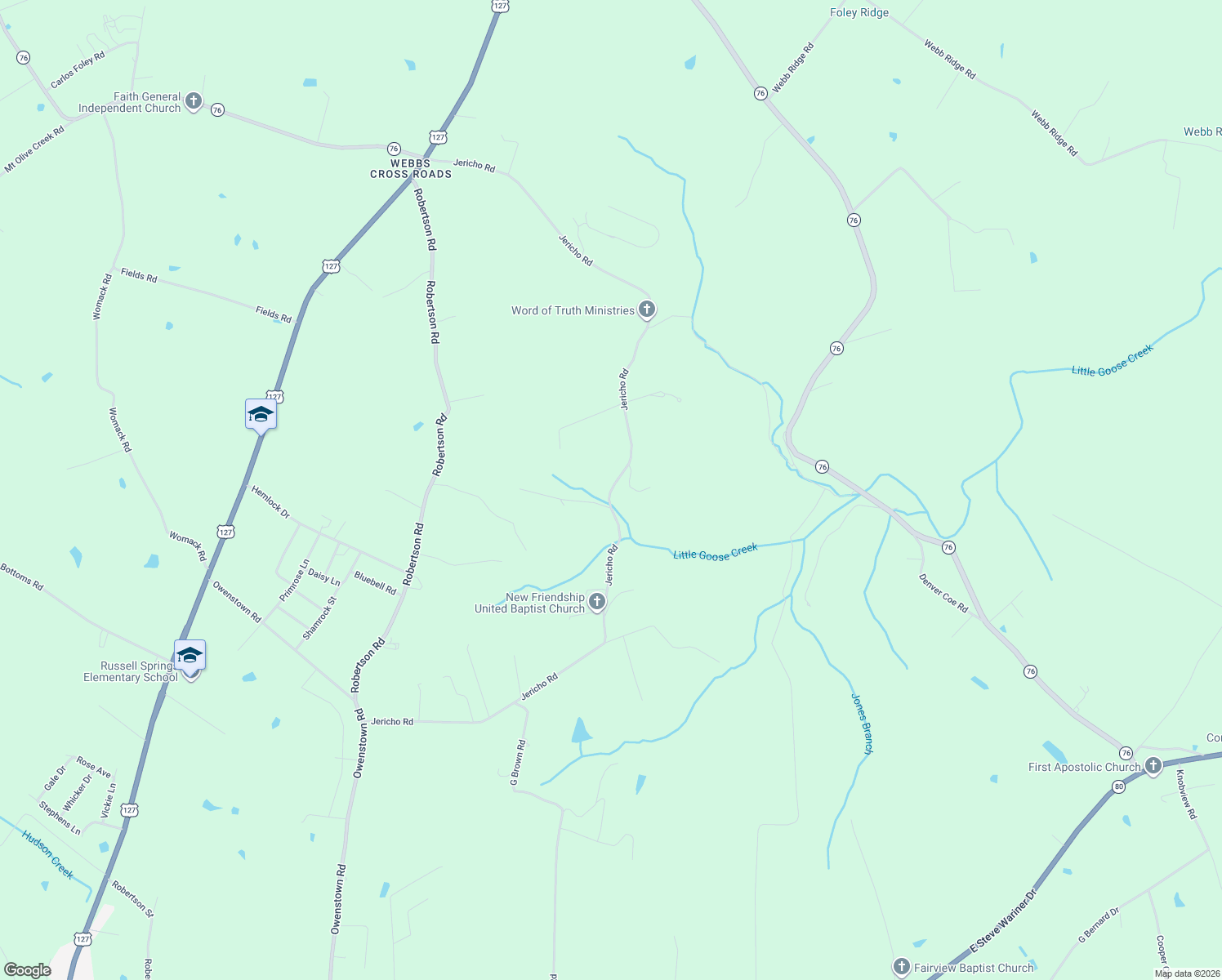 map of restaurants, bars, coffee shops, grocery stores, and more near Jericho Road in Russell Springs