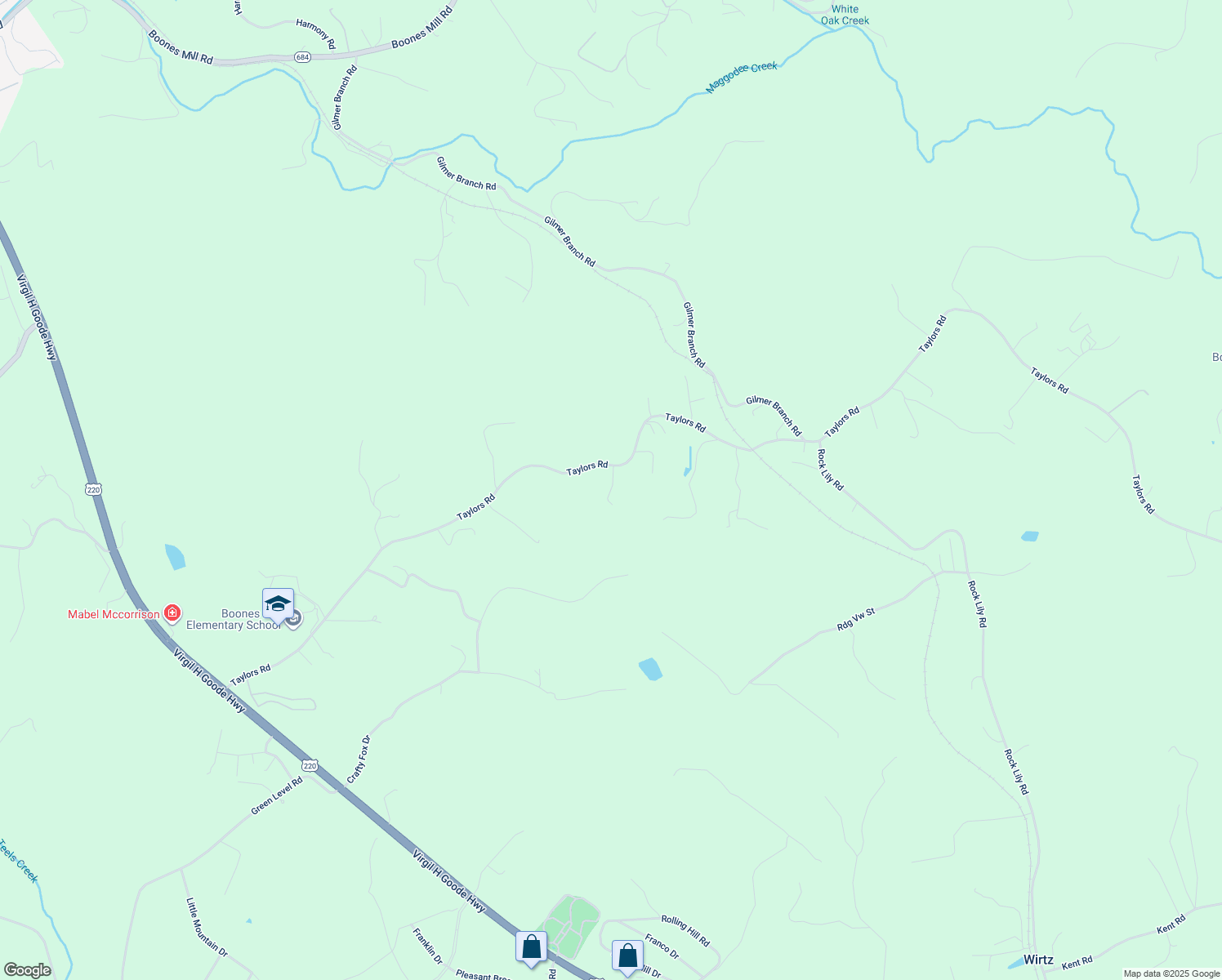 map of restaurants, bars, coffee shops, grocery stores, and more near 1326 Taylors Road in Boones Mill