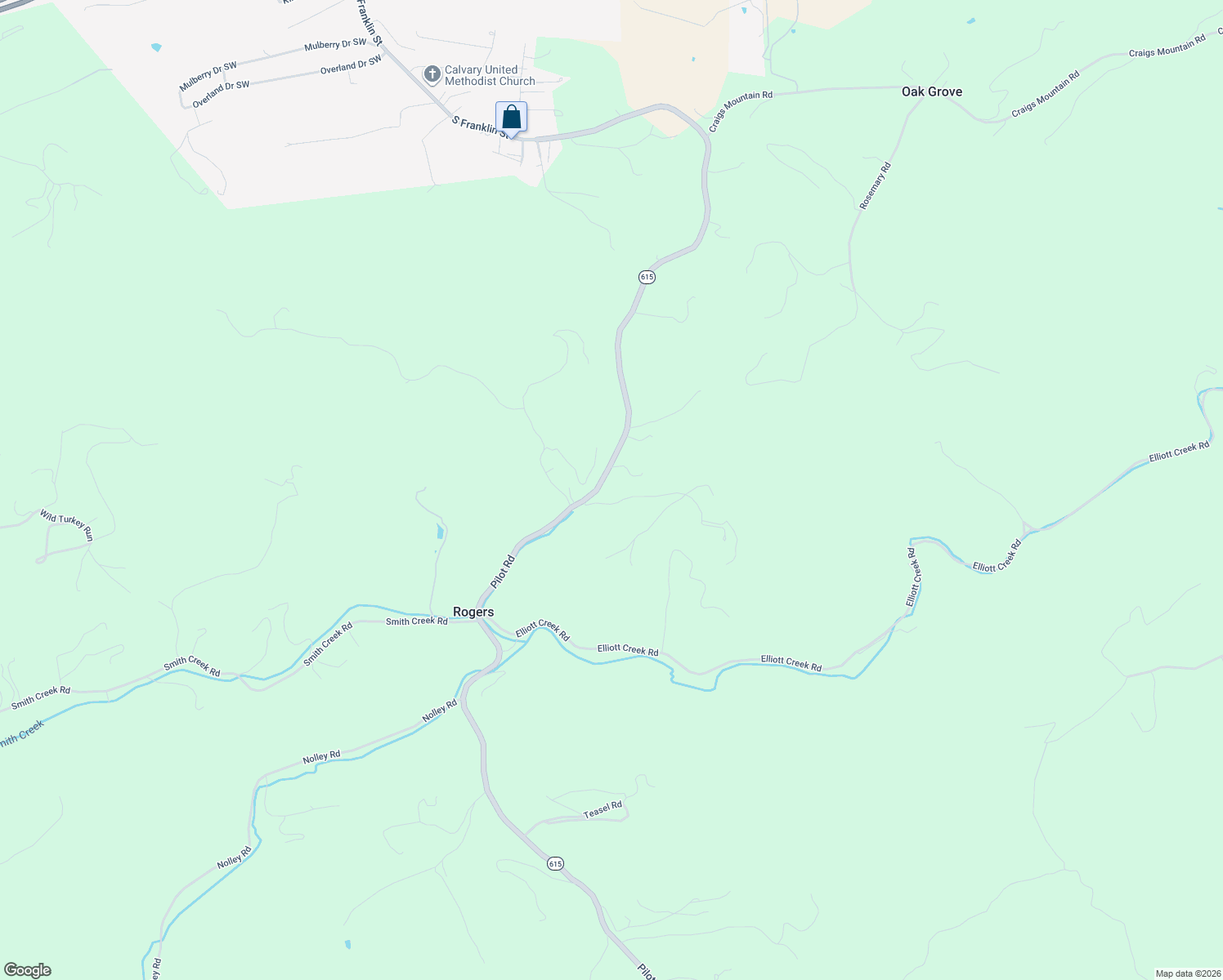 map of restaurants, bars, coffee shops, grocery stores, and more near 2980 Pilot Road in Christiansburg