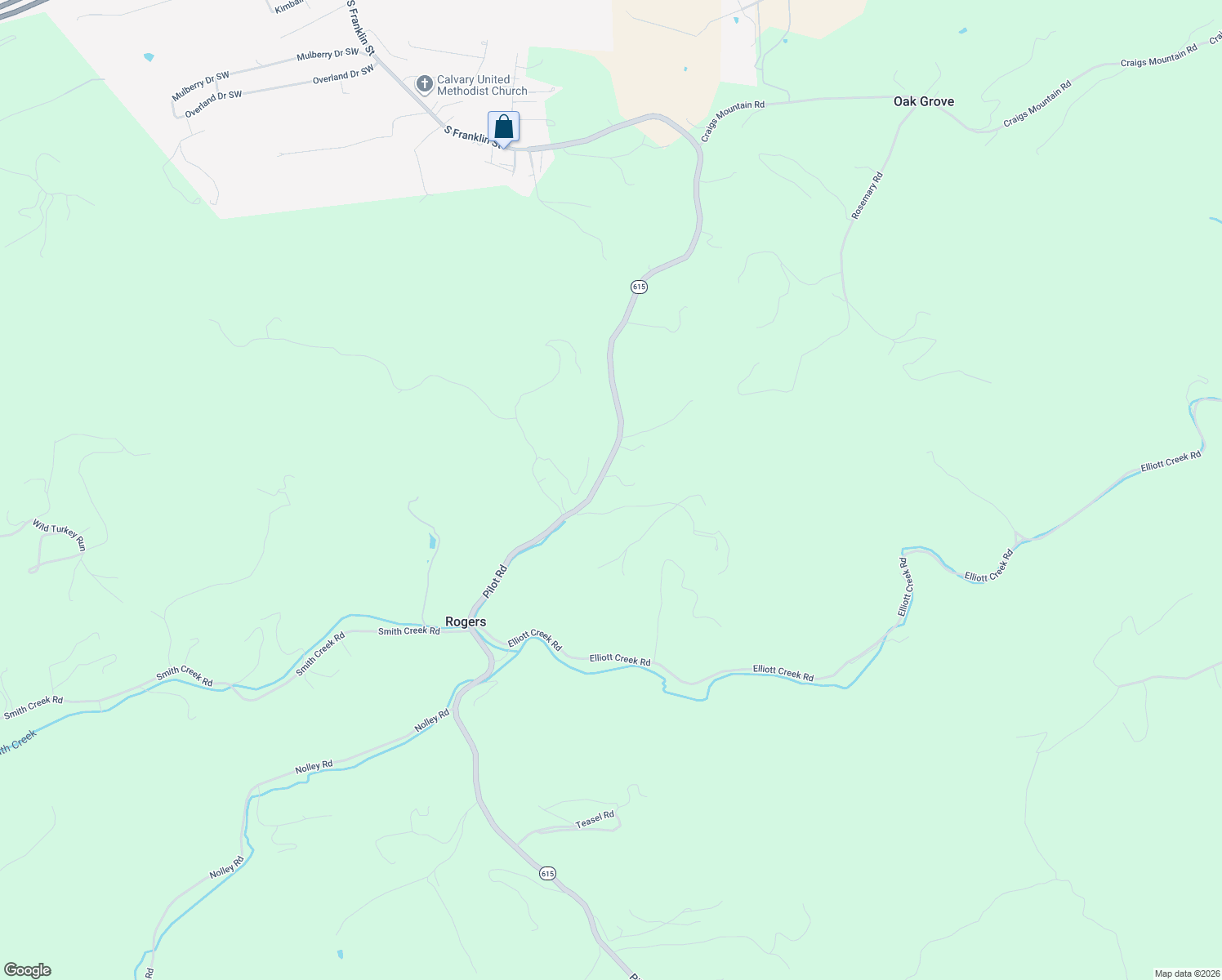 map of restaurants, bars, coffee shops, grocery stores, and more near 2980 Pilot Road in Christiansburg