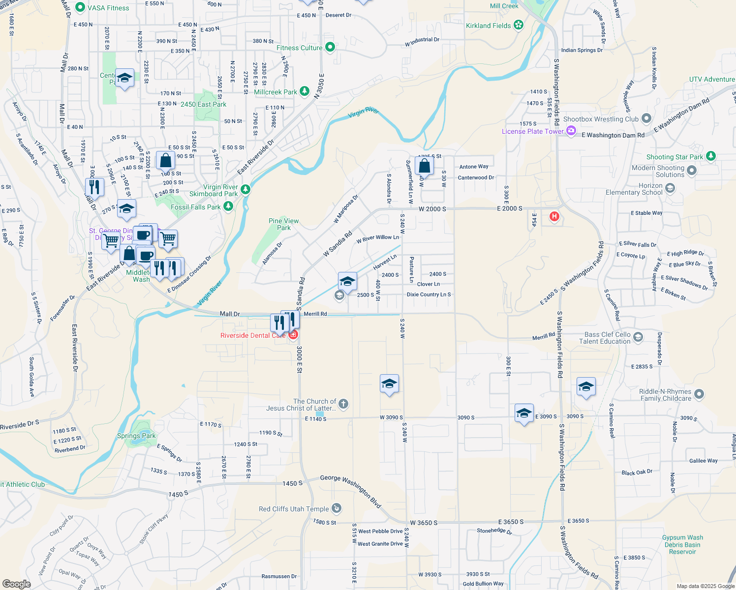 map of restaurants, bars, coffee shops, grocery stores, and more near South 450 West Circle in Washington