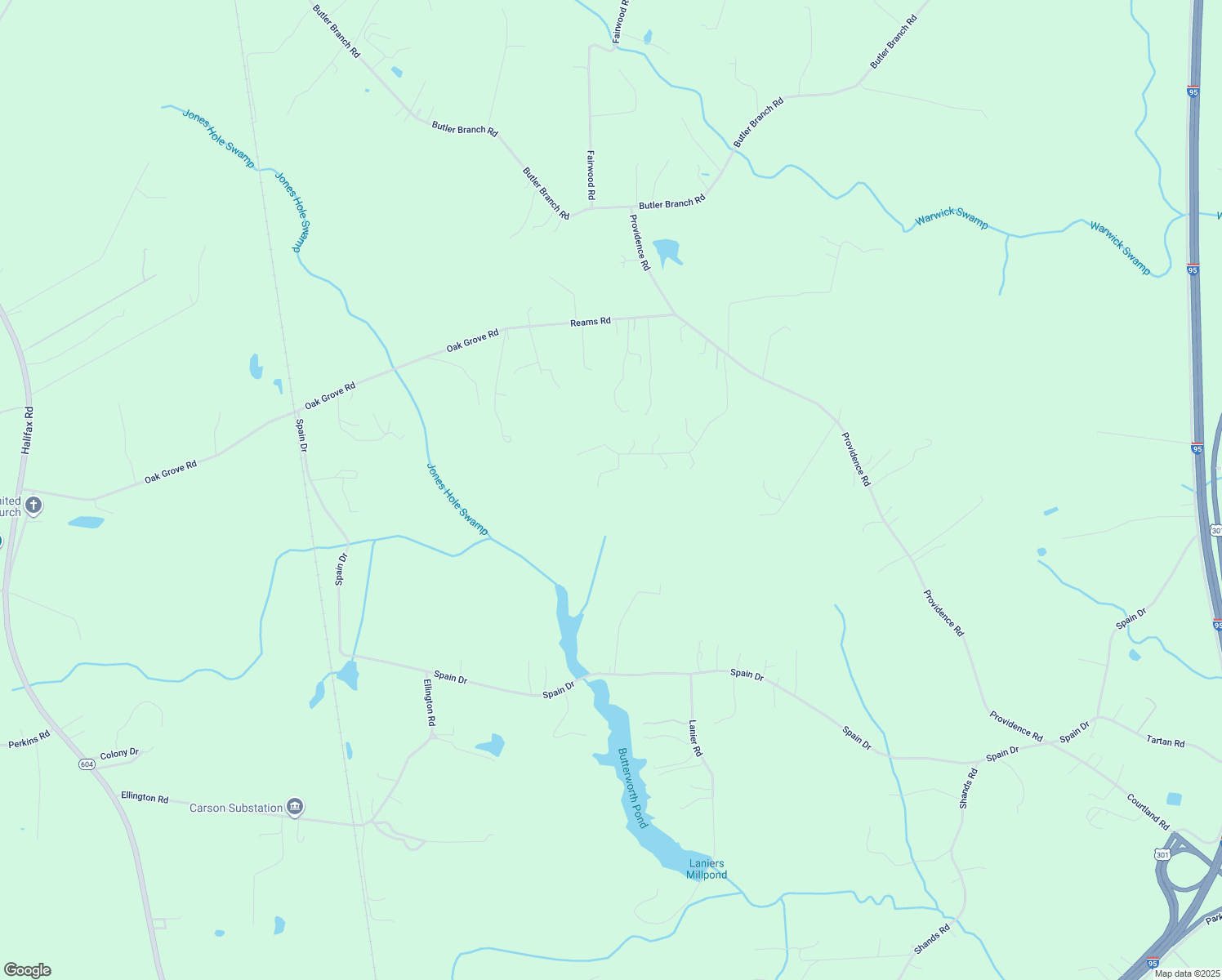 map of restaurants, bars, coffee shops, grocery stores, and more near 15247 Providence Woods Lane in Petersburg