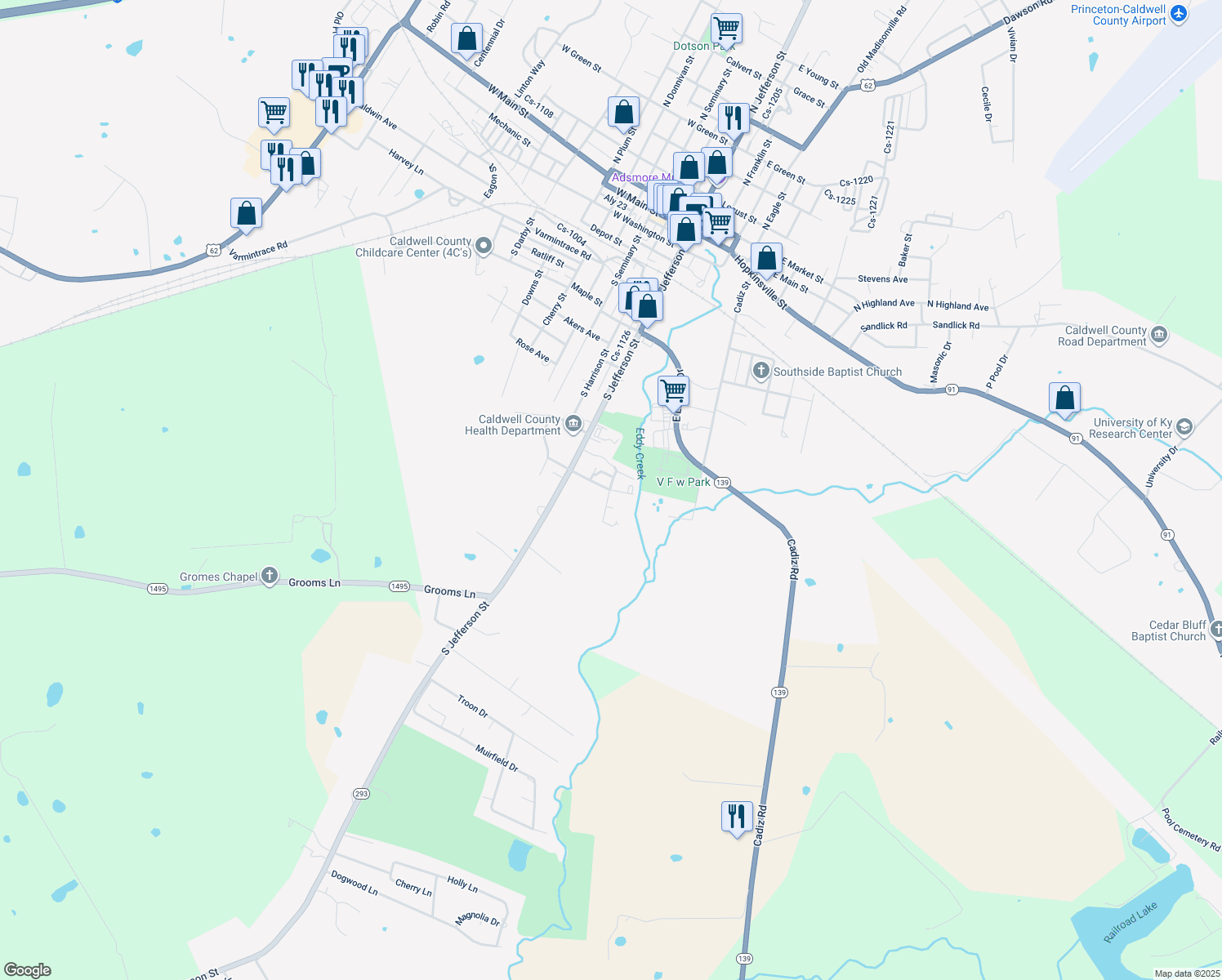 map of restaurants, bars, coffee shops, grocery stores, and more near 199 Cantrell Dr in Princeton