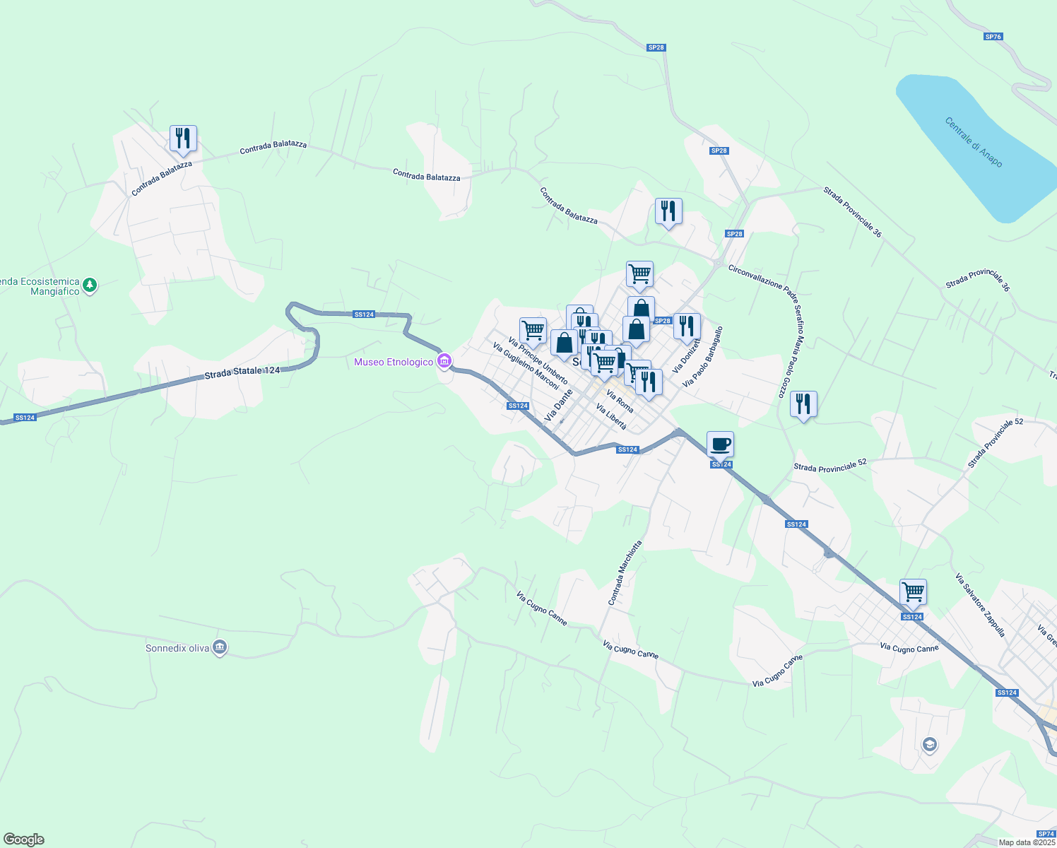 map of restaurants, bars, coffee shops, grocery stores, and more near 4 Via Piave in Solarino