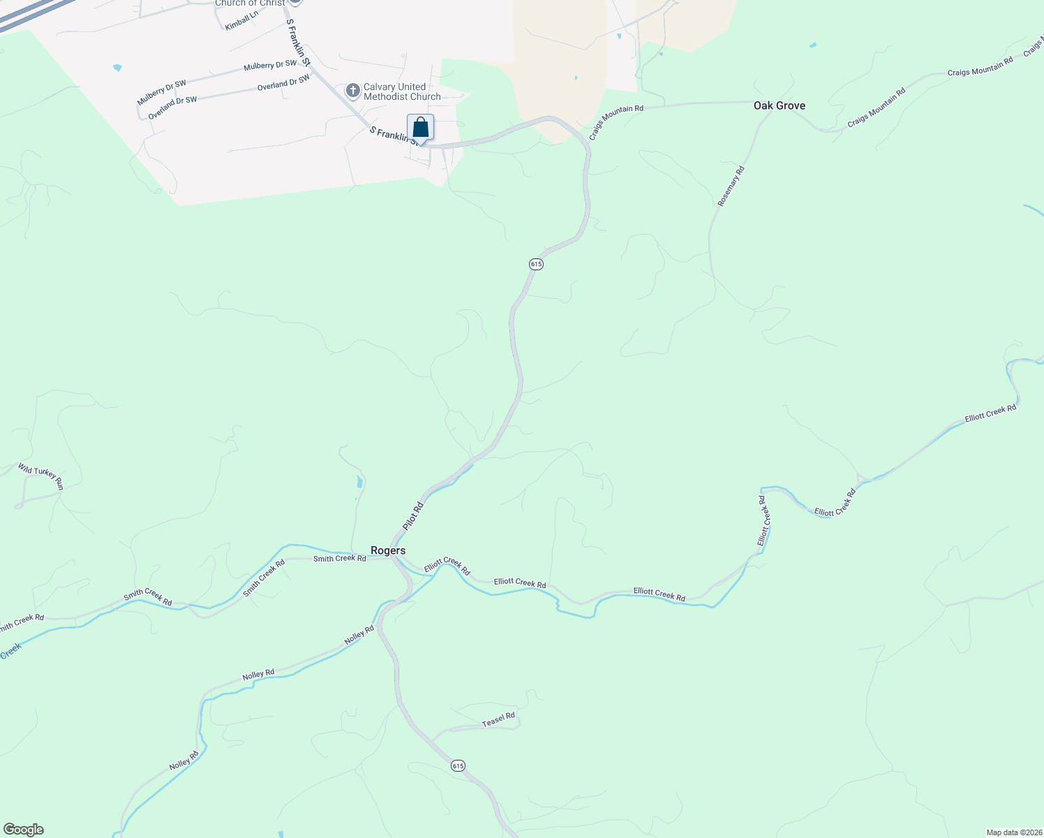 map of restaurants, bars, coffee shops, grocery stores, and more near 2974 Pilot Road in Christiansburg