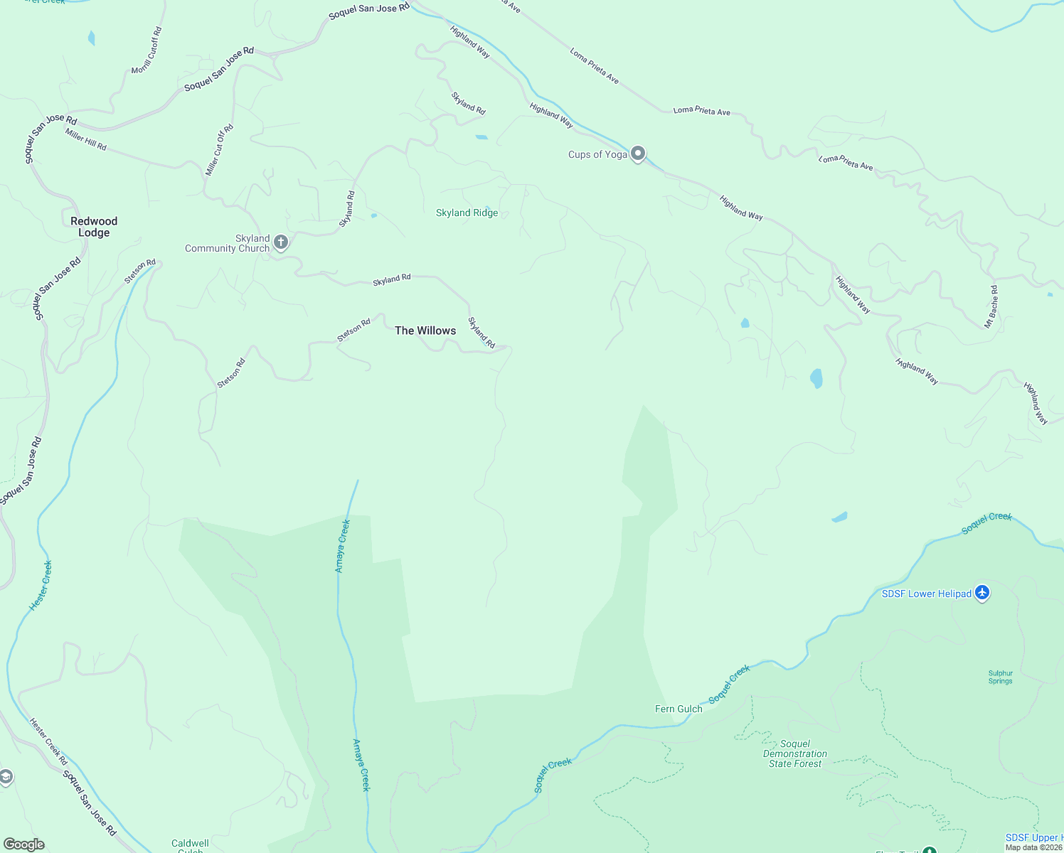 map of restaurants, bars, coffee shops, grocery stores, and more near 14233 Long Ridge Road in Los Gatos