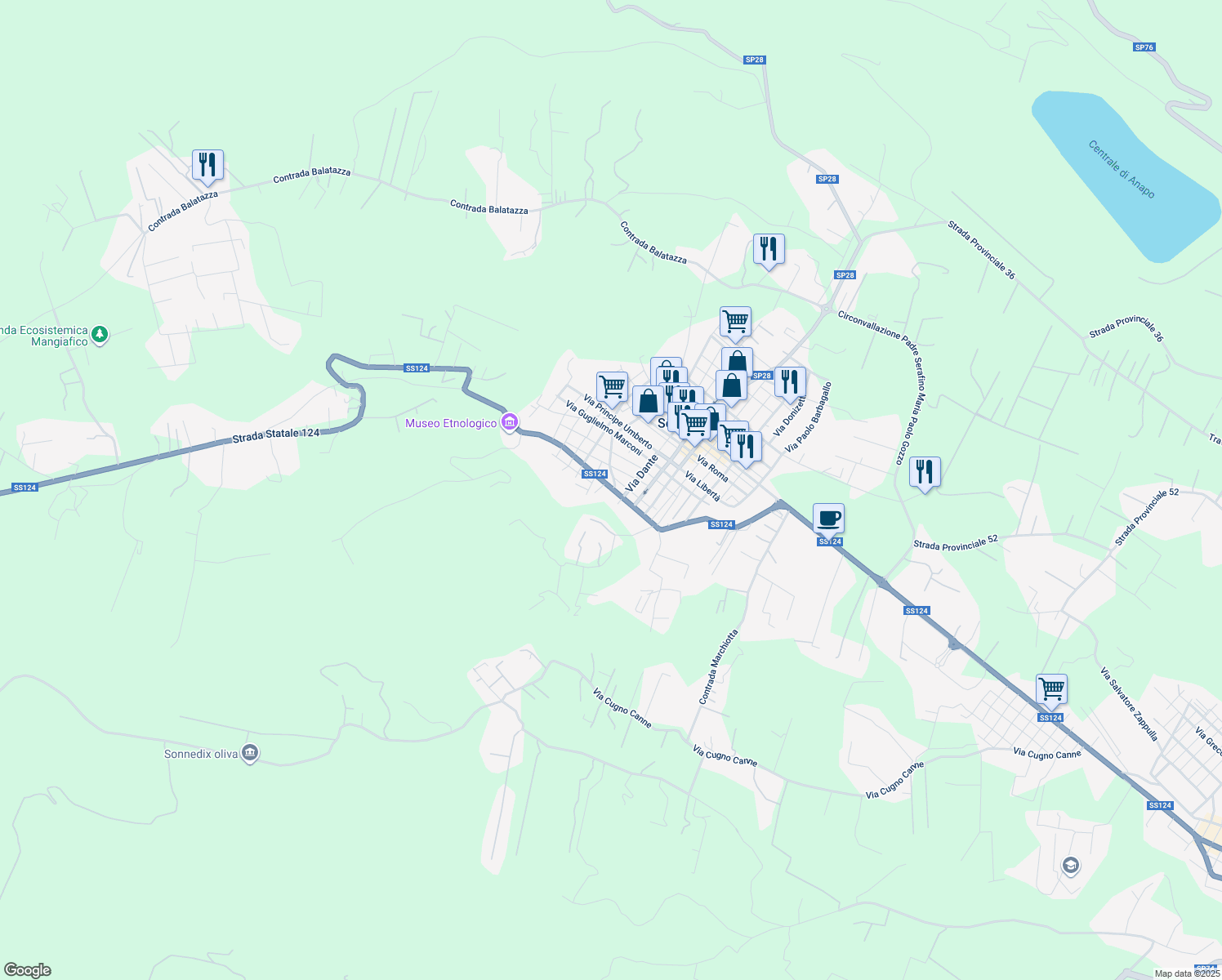 map of restaurants, bars, coffee shops, grocery stores, and more near 4 Via Piave in Solarino