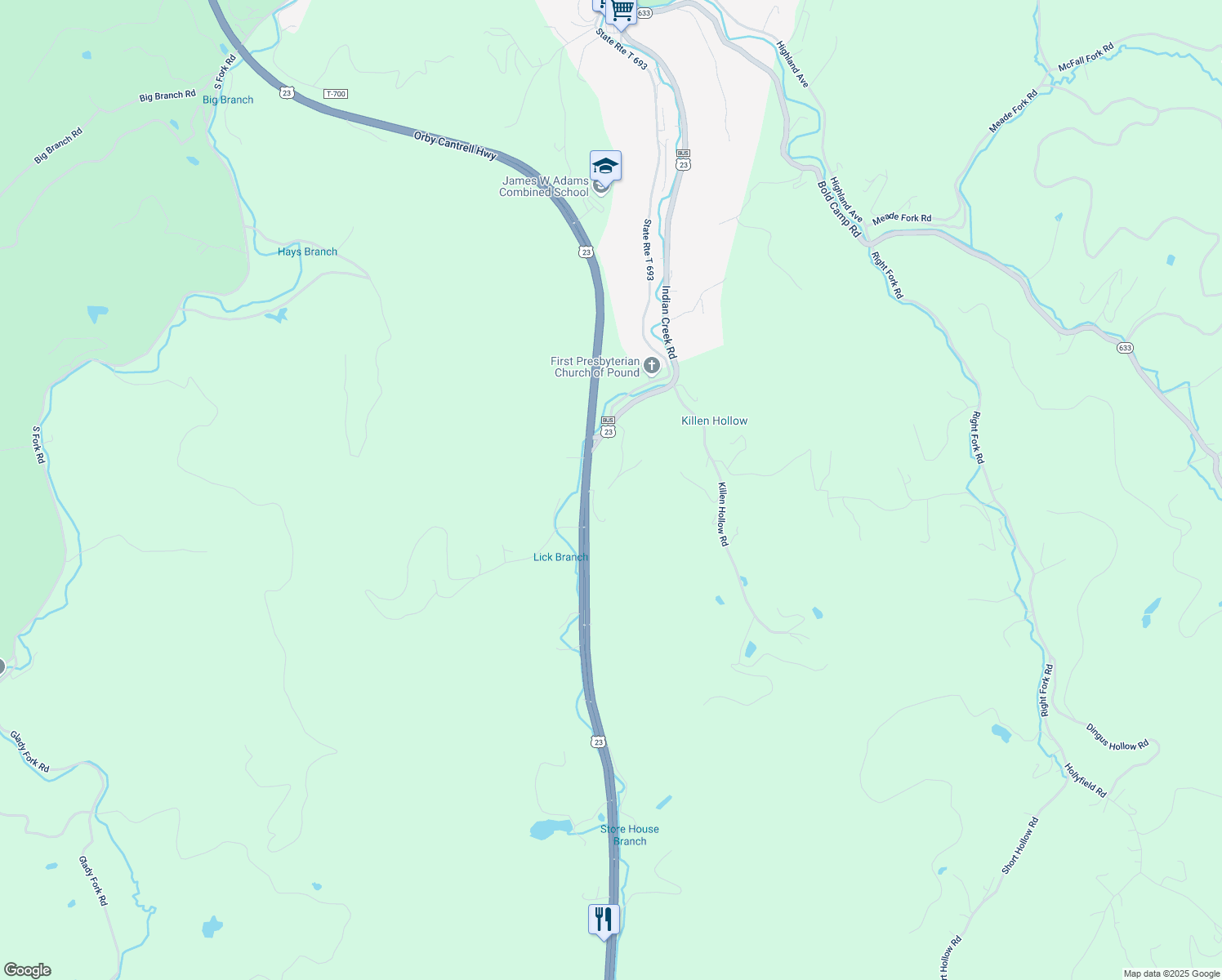 map of restaurants, bars, coffee shops, grocery stores, and more near 10400 Laurel Ridge Drive in Pound