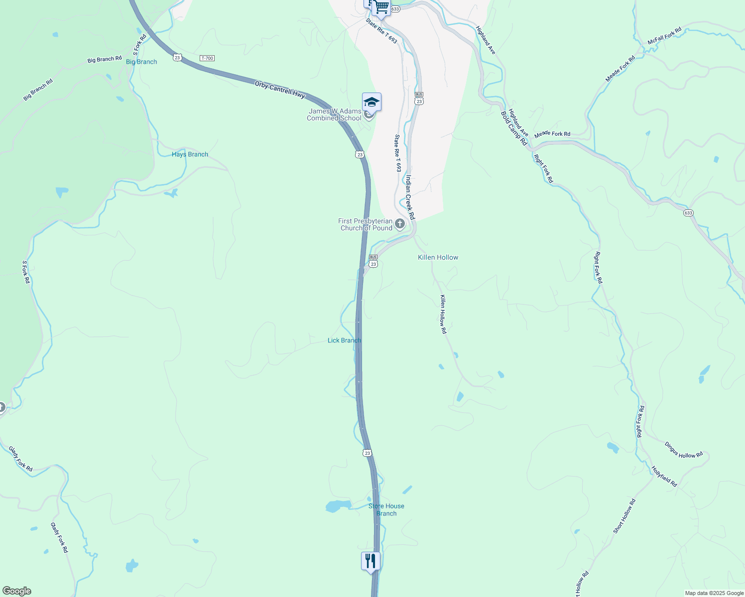 map of restaurants, bars, coffee shops, grocery stores, and more near 10400 Laurel Ridge Drive in Pound