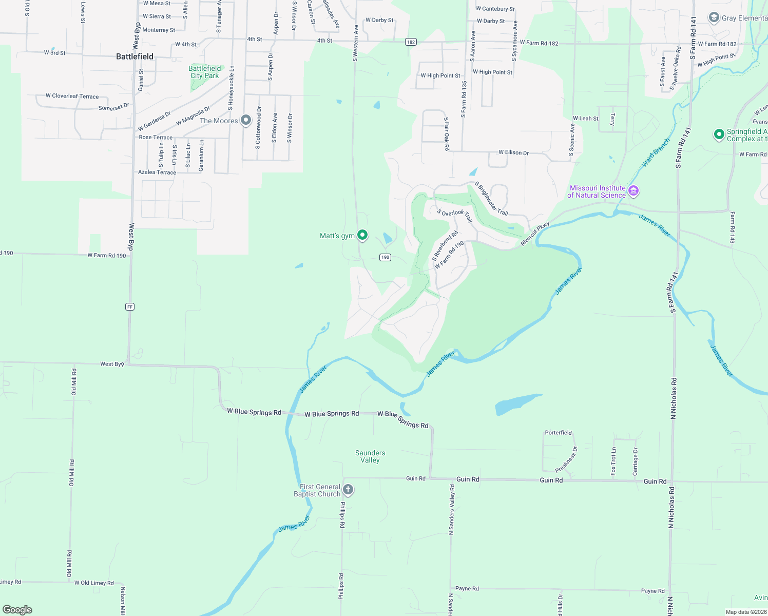 map of restaurants, bars, coffee shops, grocery stores, and more near 3260 W Stone Ridge Rd in Springfield
