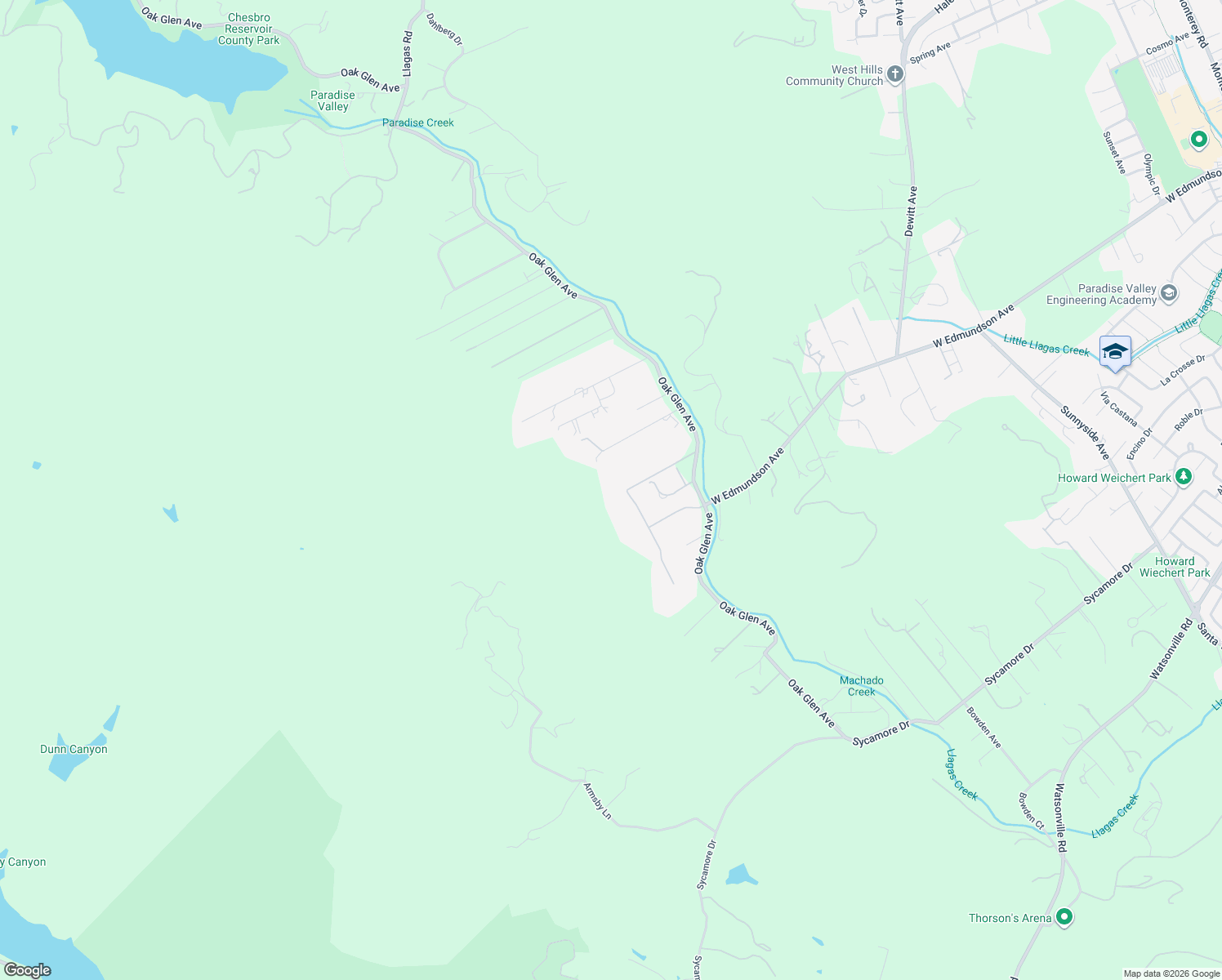 map of restaurants, bars, coffee shops, grocery stores, and more near 16035 Oak Glen Avenue in Morgan Hill