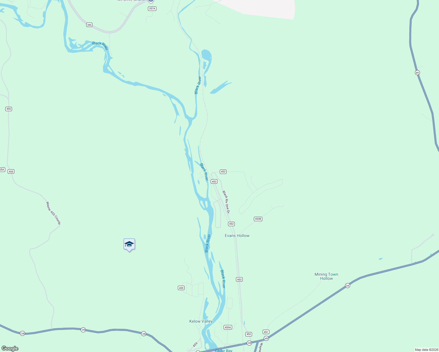 map of restaurants, bars, coffee shops, grocery stores, and more near County Road 453 in Mill Spring