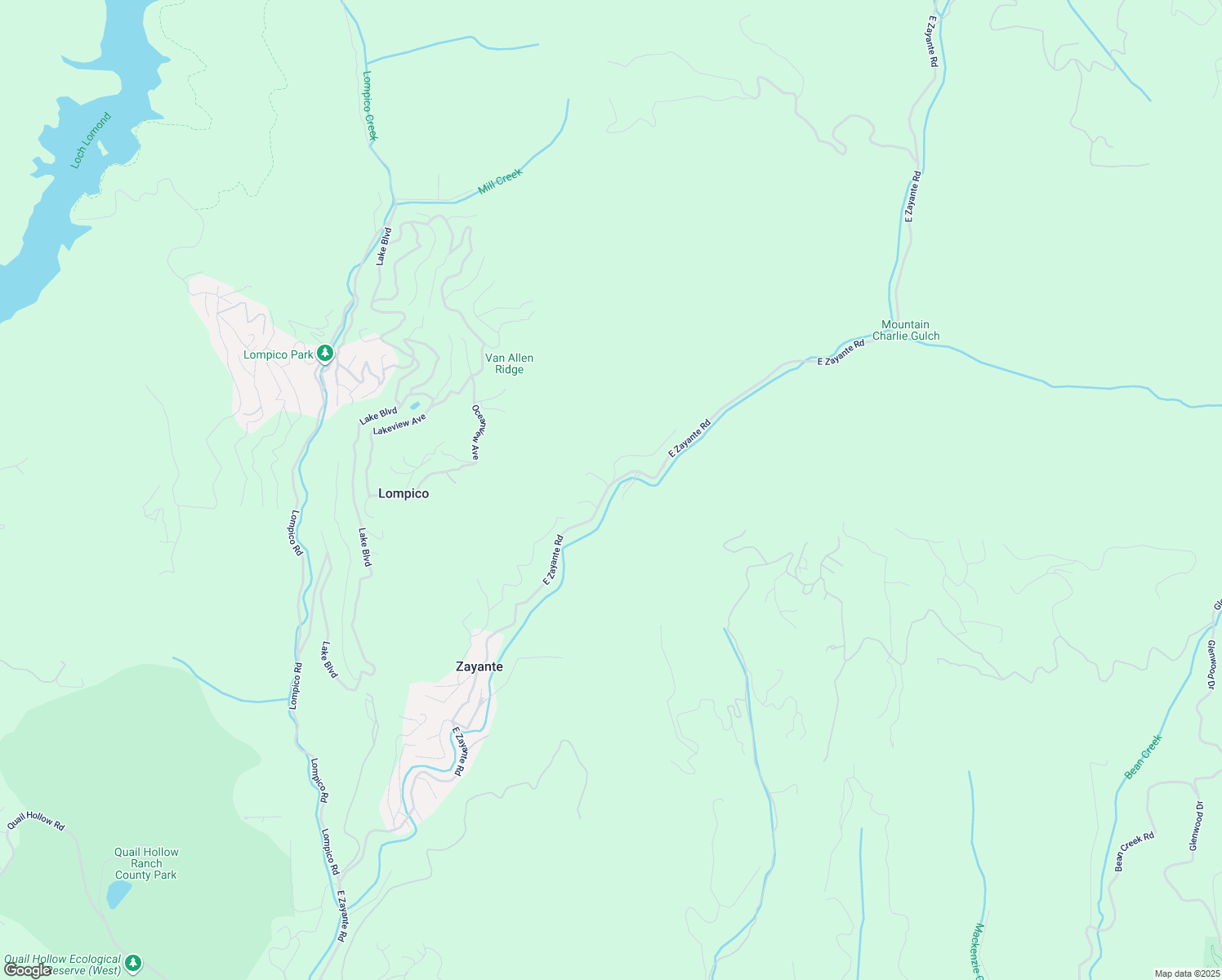 map of restaurants, bars, coffee shops, grocery stores, and more near 10664 East Zayante Road in Felton