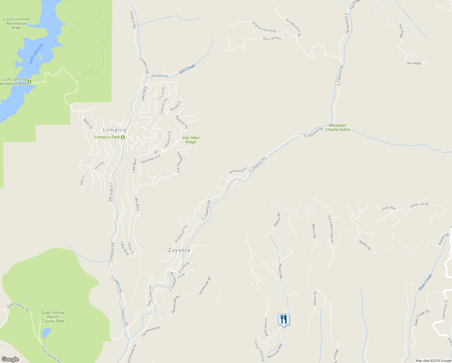 map of restaurants, bars, coffee shops, grocery stores, and more near 137 West Hill Road in Felton