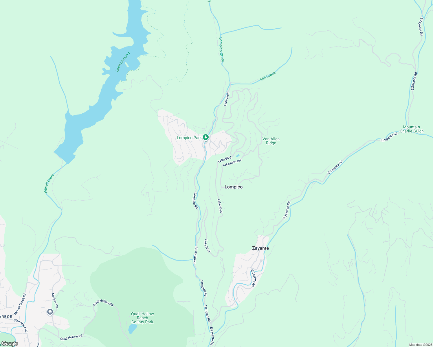 map of restaurants, bars, coffee shops, grocery stores, and more near Lake Boulevard in Lompico
