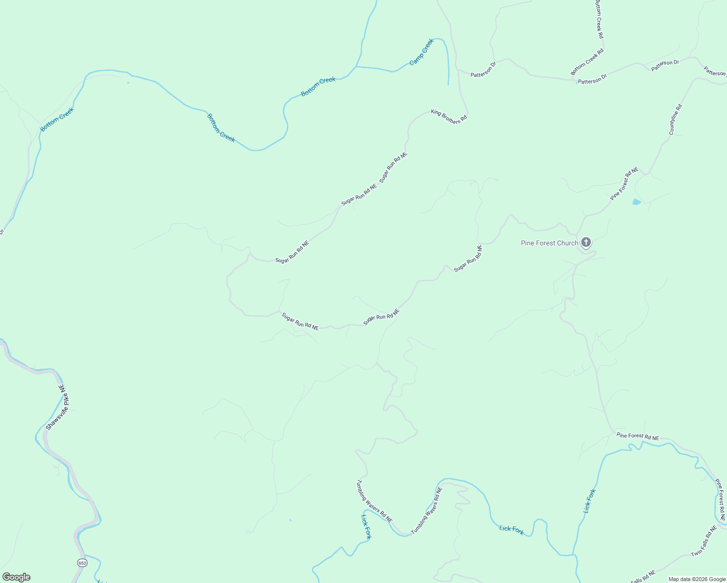 map of restaurants, bars, coffee shops, grocery stores, and more near 8947 Sugar Run Road Northeast in Copper Hill