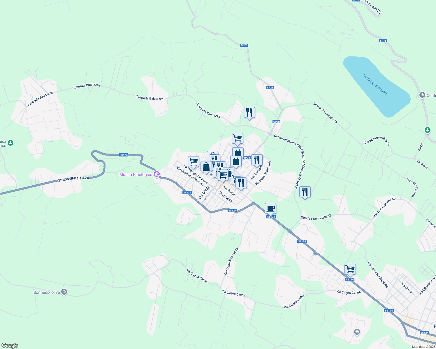 map of restaurants, bars, coffee shops, grocery stores, and more near in Solarino