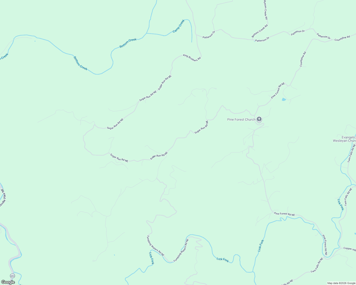 map of restaurants, bars, coffee shops, grocery stores, and more near 9160 Sugar Run Road Northeast in Copper Hill