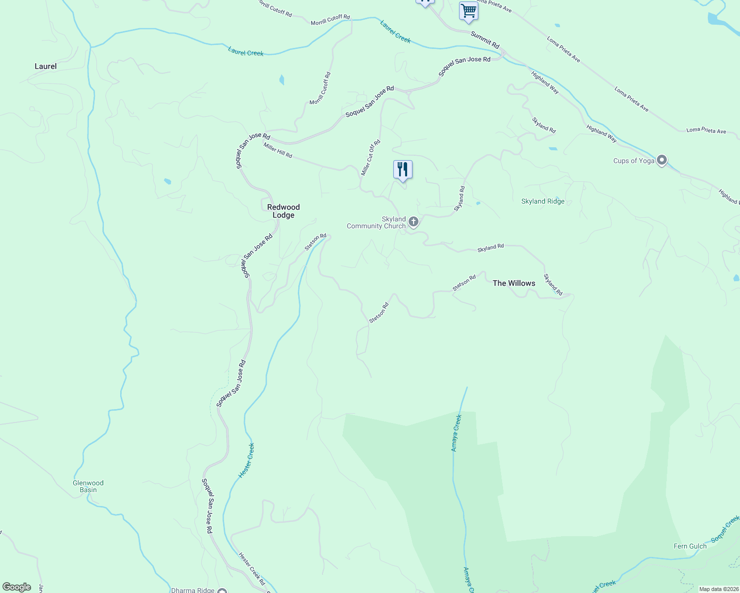 map of restaurants, bars, coffee shops, grocery stores, and more near 15377 Stetson Road in Los Gatos