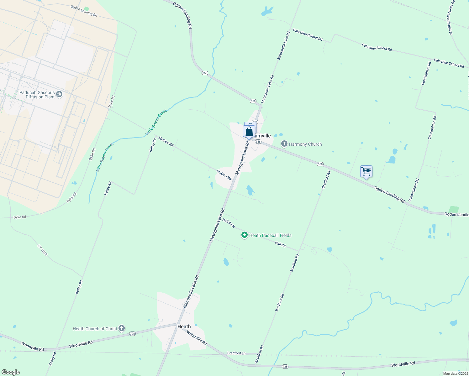 map of restaurants, bars, coffee shops, grocery stores, and more near 5470 Metropolis Lake Road in West Paducah