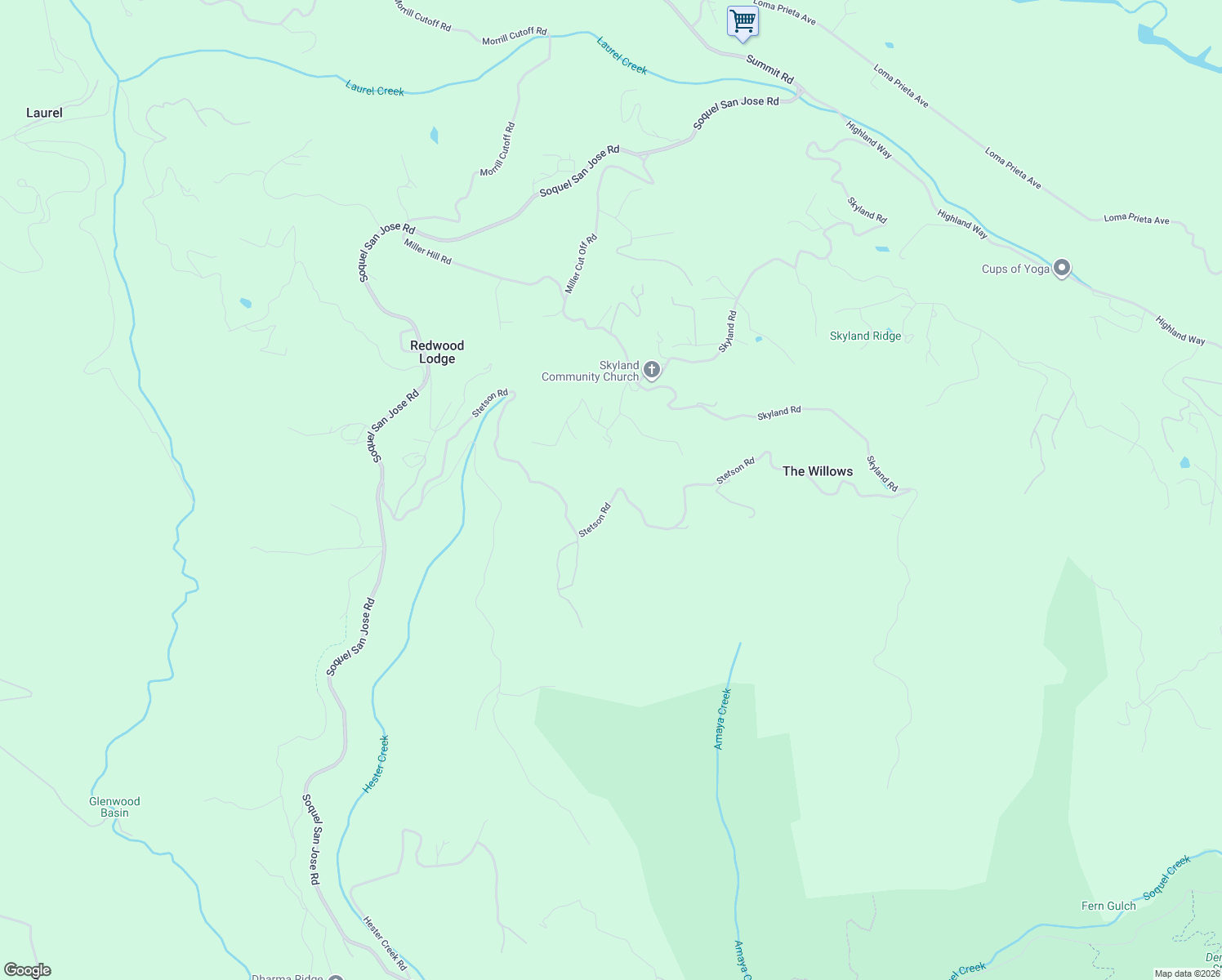map of restaurants, bars, coffee shops, grocery stores, and more near in The Willows