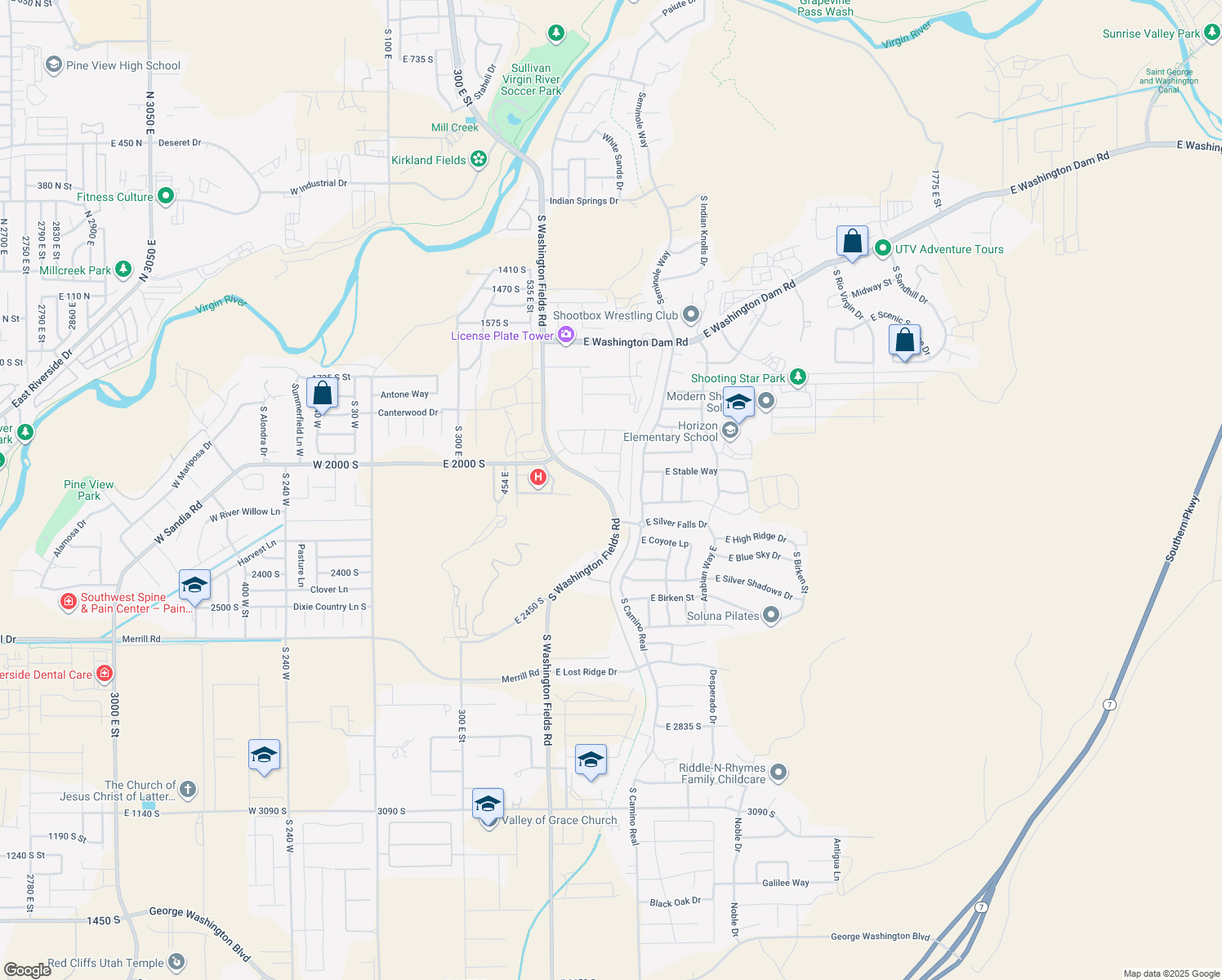map of restaurants, bars, coffee shops, grocery stores, and more near 2056 Great Basin Drive in Washington