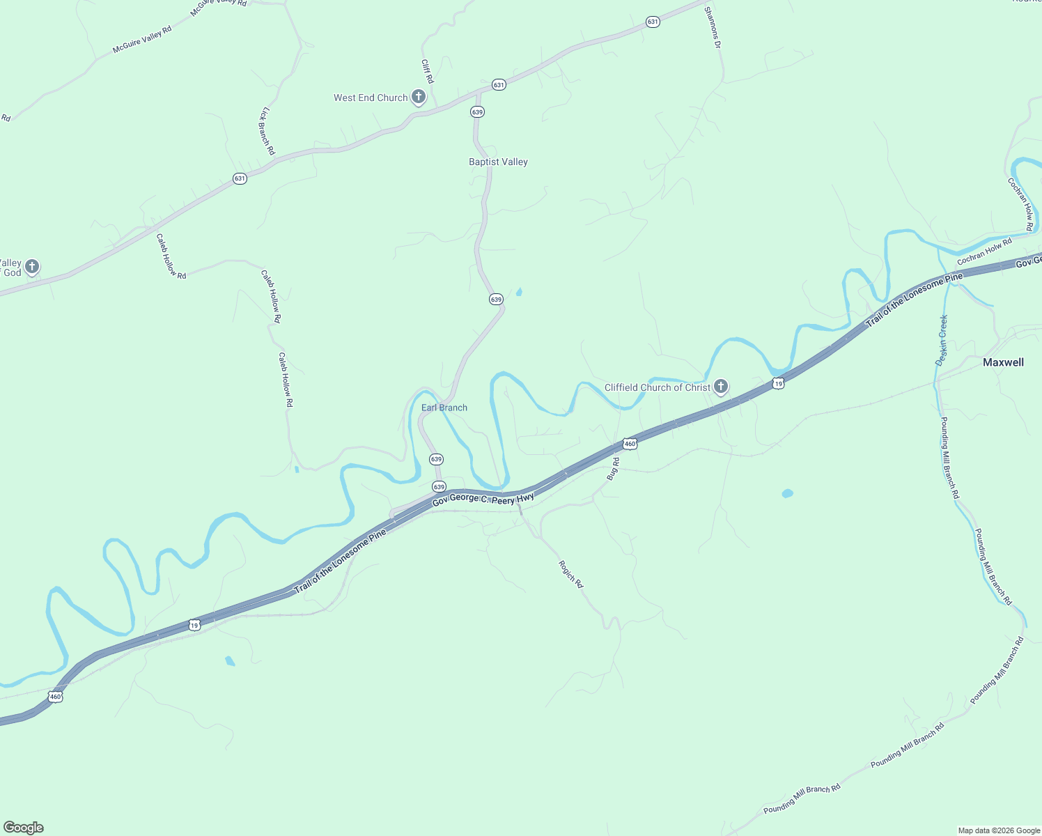map of restaurants, bars, coffee shops, grocery stores, and more near 386 Keen Road in Pounding Mill