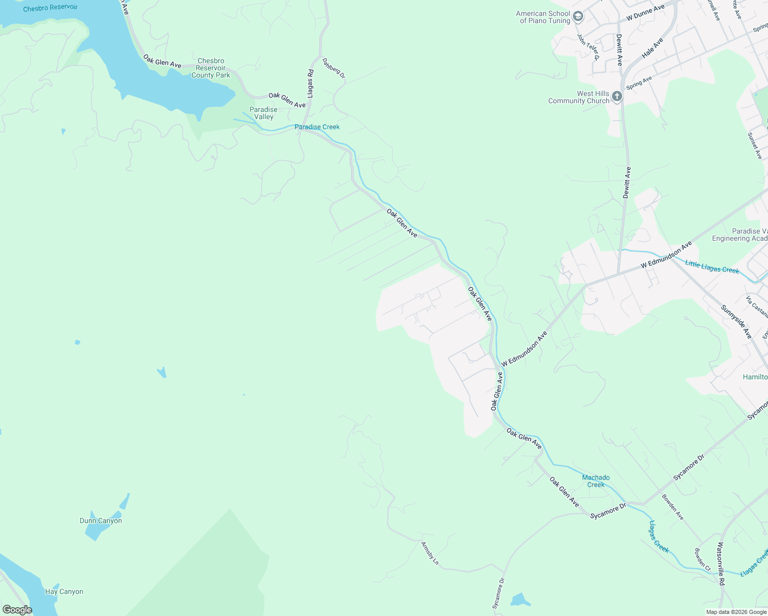 map of restaurants, bars, coffee shops, grocery stores, and more near 16331 Paradise Valley Lane in Morgan Hill