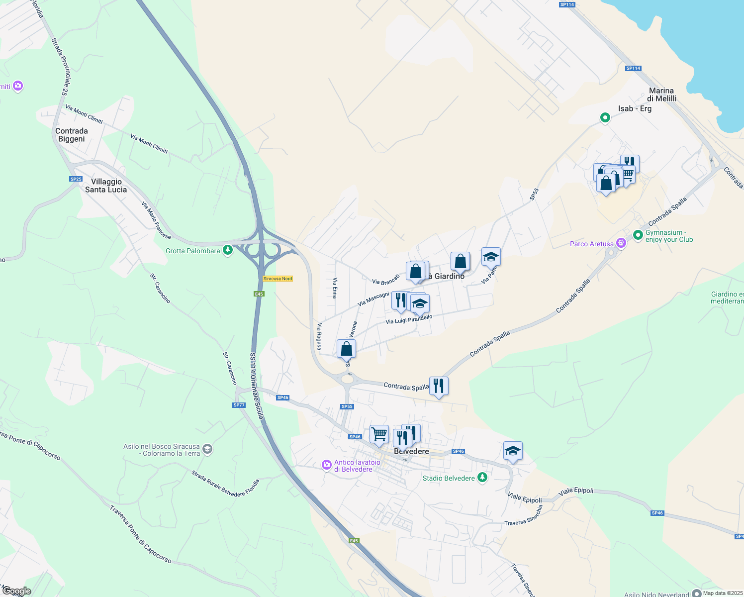 map of restaurants, bars, coffee shops, grocery stores, and more near 7 Via Agrigento in Città Giardino