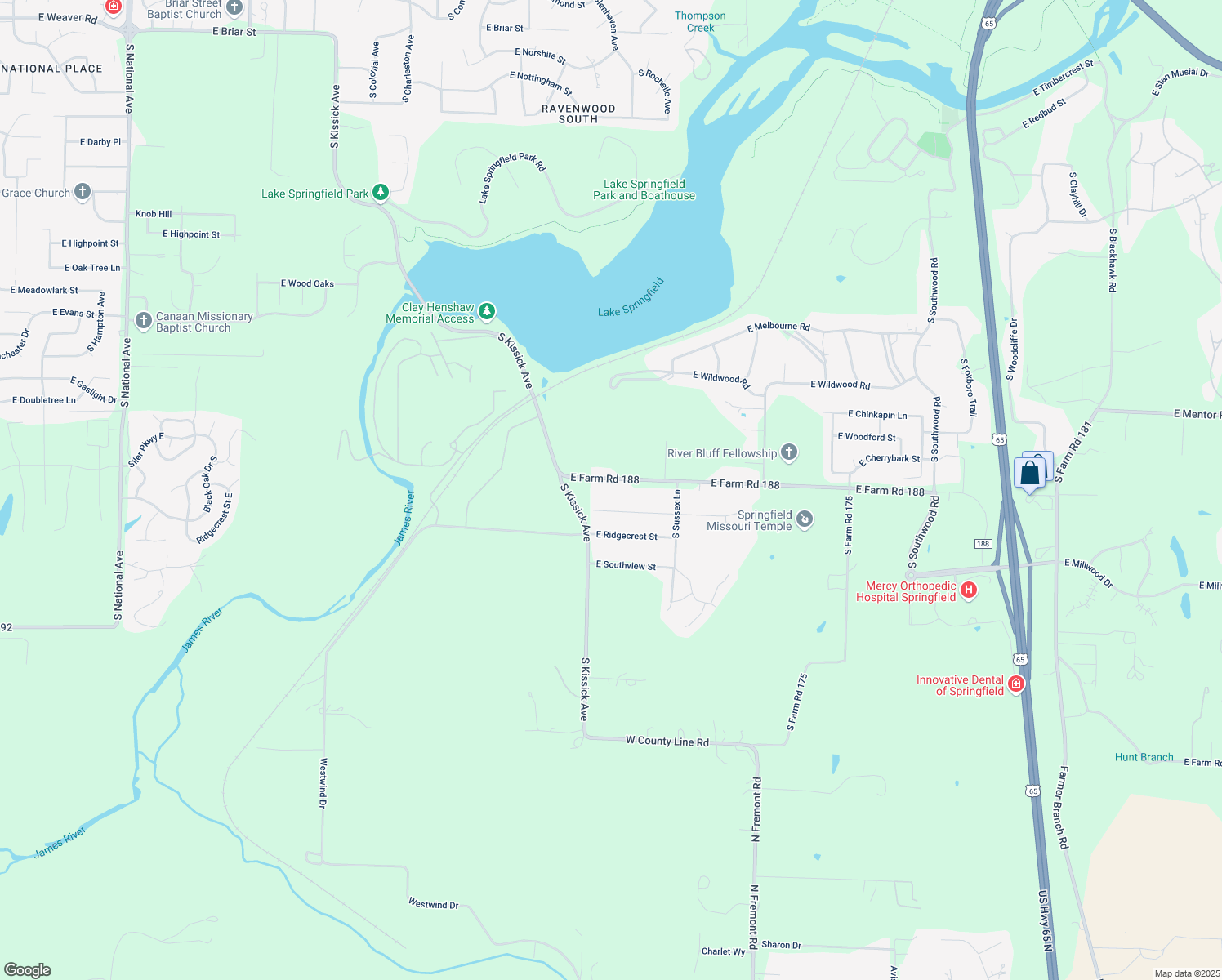 map of restaurants, bars, coffee shops, grocery stores, and more near 2236 East Farm Road 188 in Ozark