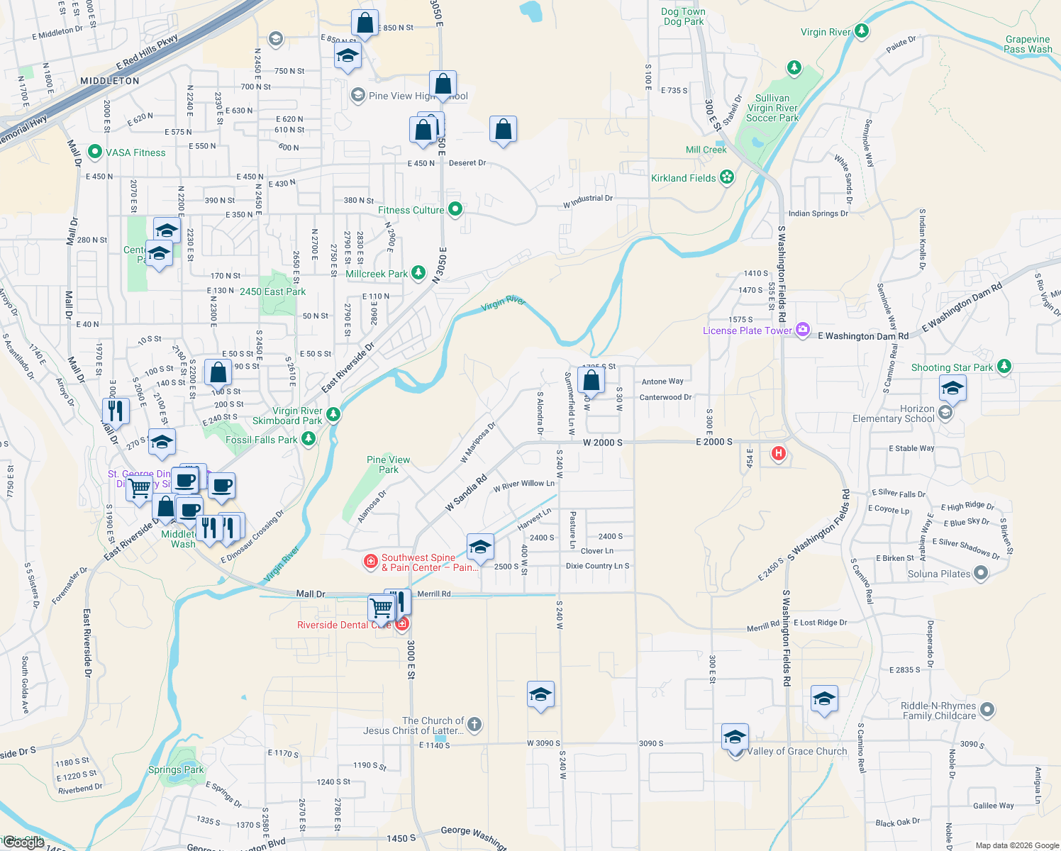 map of restaurants, bars, coffee shops, grocery stores, and more near 1940 S Alondra Dr in Washington