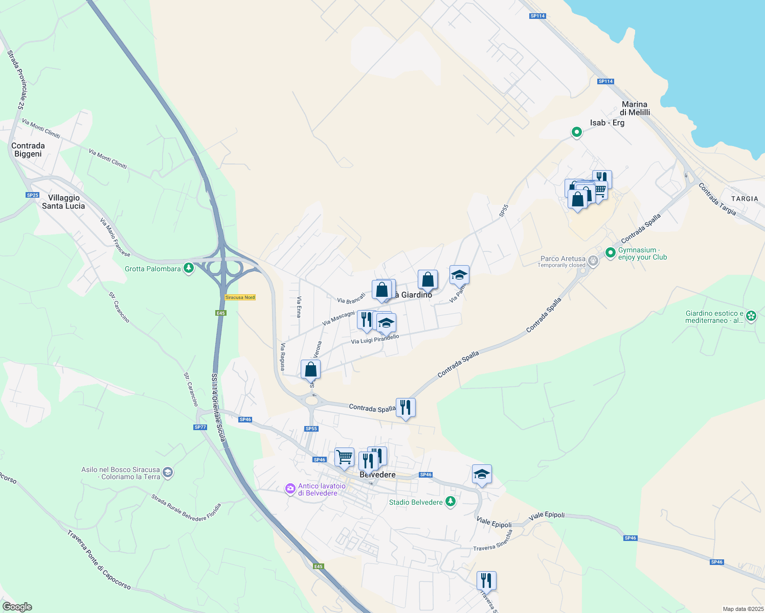 map of restaurants, bars, coffee shops, grocery stores, and more near 2 Viale Edoardo Garrone in Città Giardino